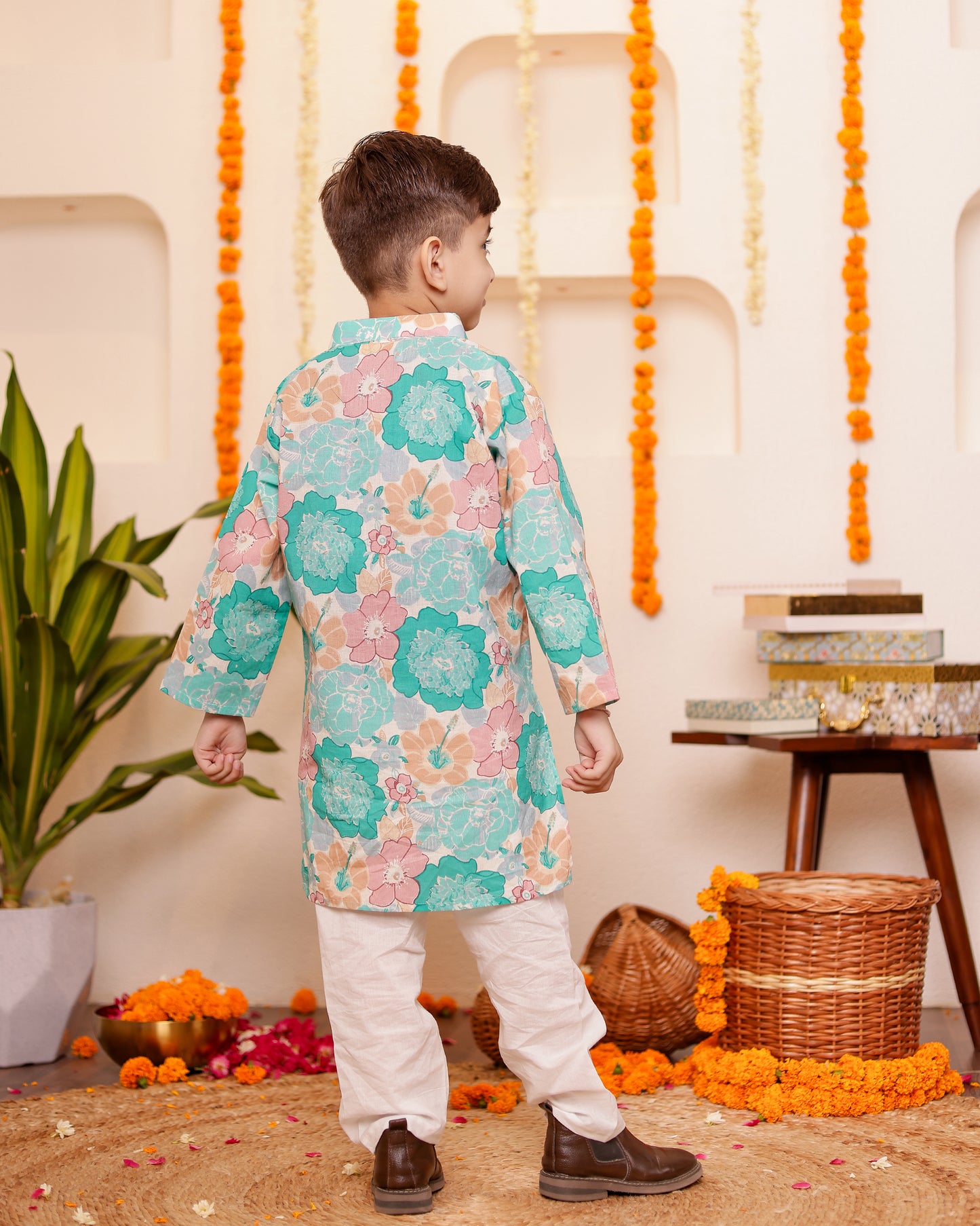 Boys Floral Cotton Kurta Pyzama / dhoti set