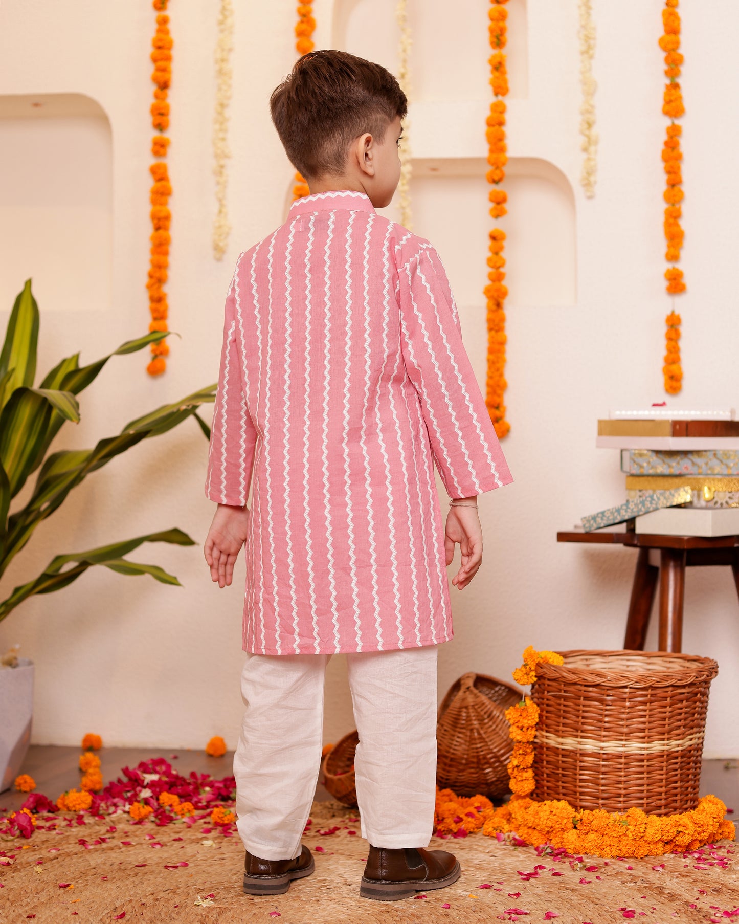 Boys Zigzag Pink Kurta Pyzama set