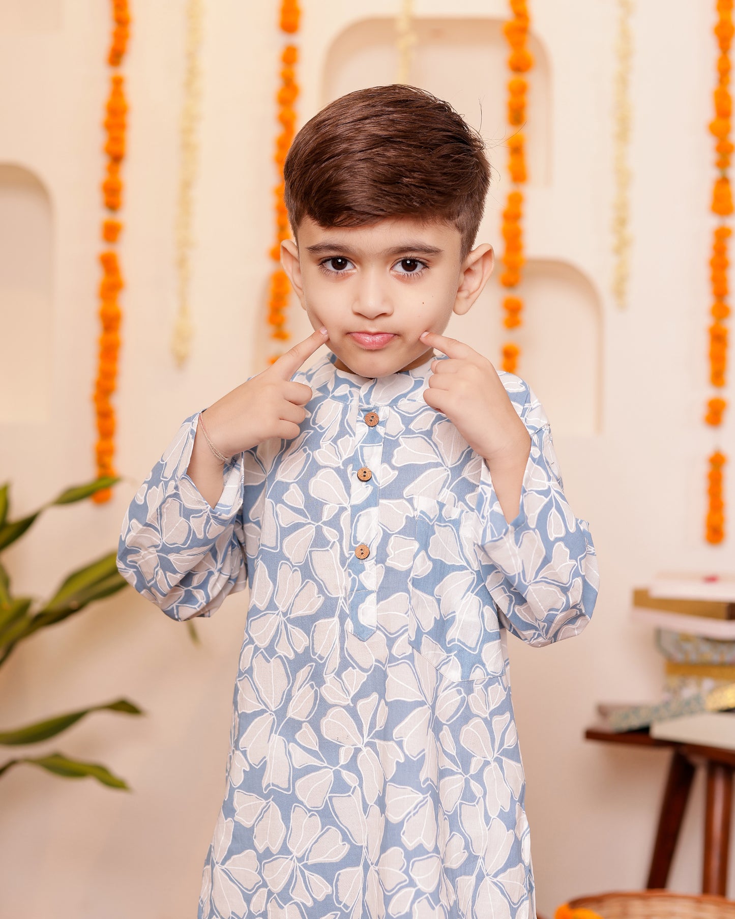 Boys Powder Blue White Kurta Pyzama set