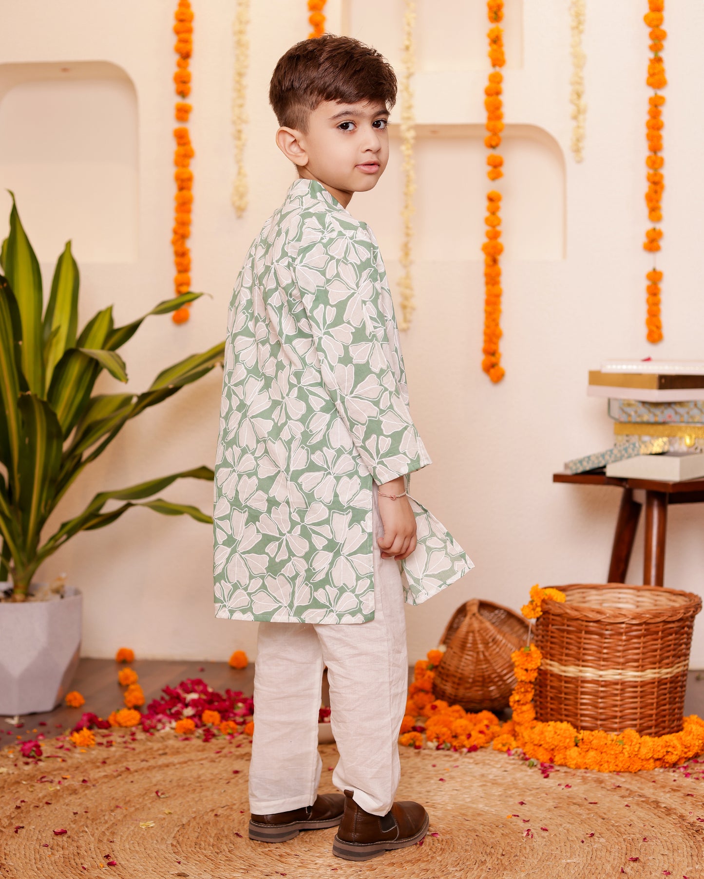 Boys Powder Blue White Kurta Pyzama set