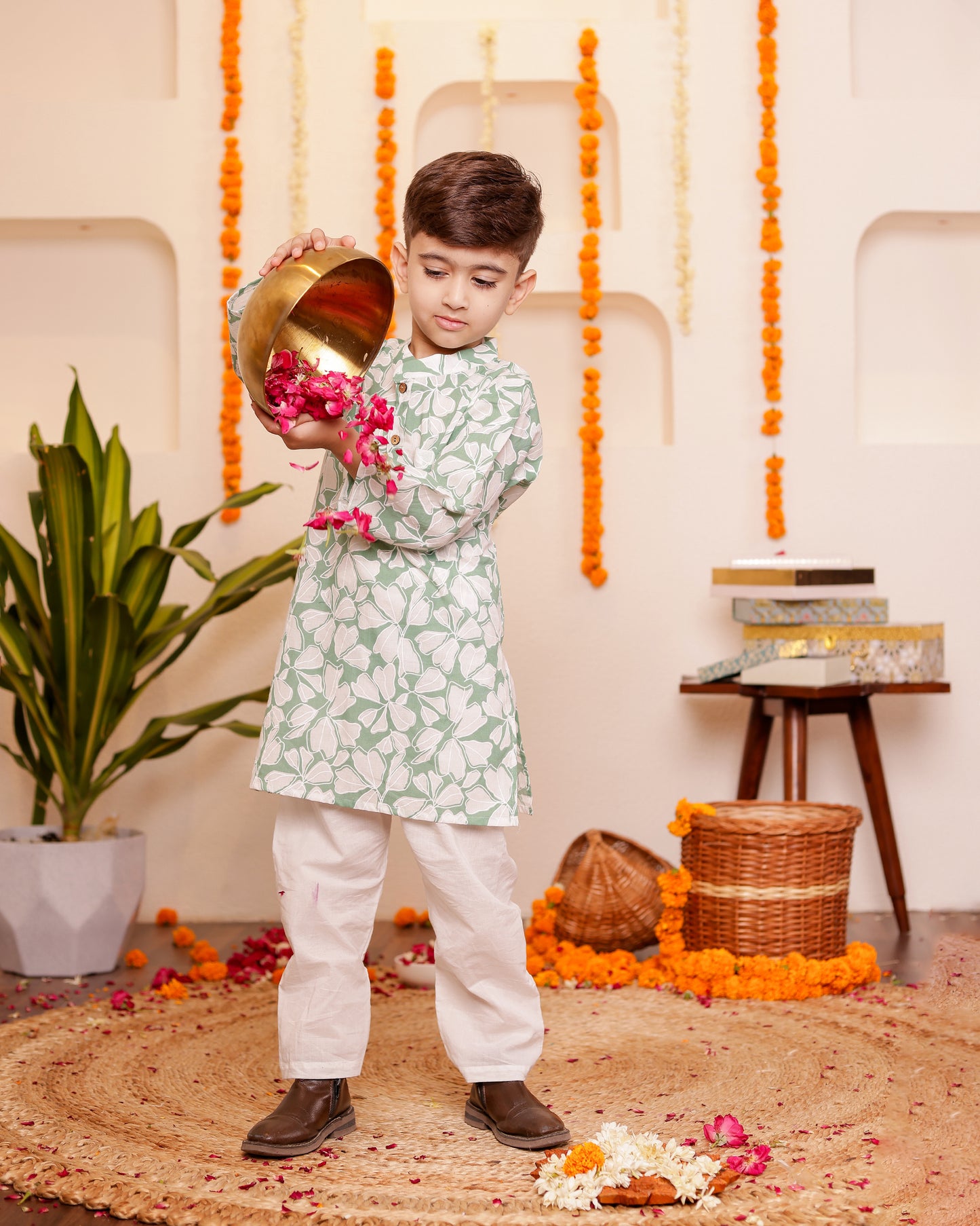 Boys Powder Blue White Kurta Pyzama set