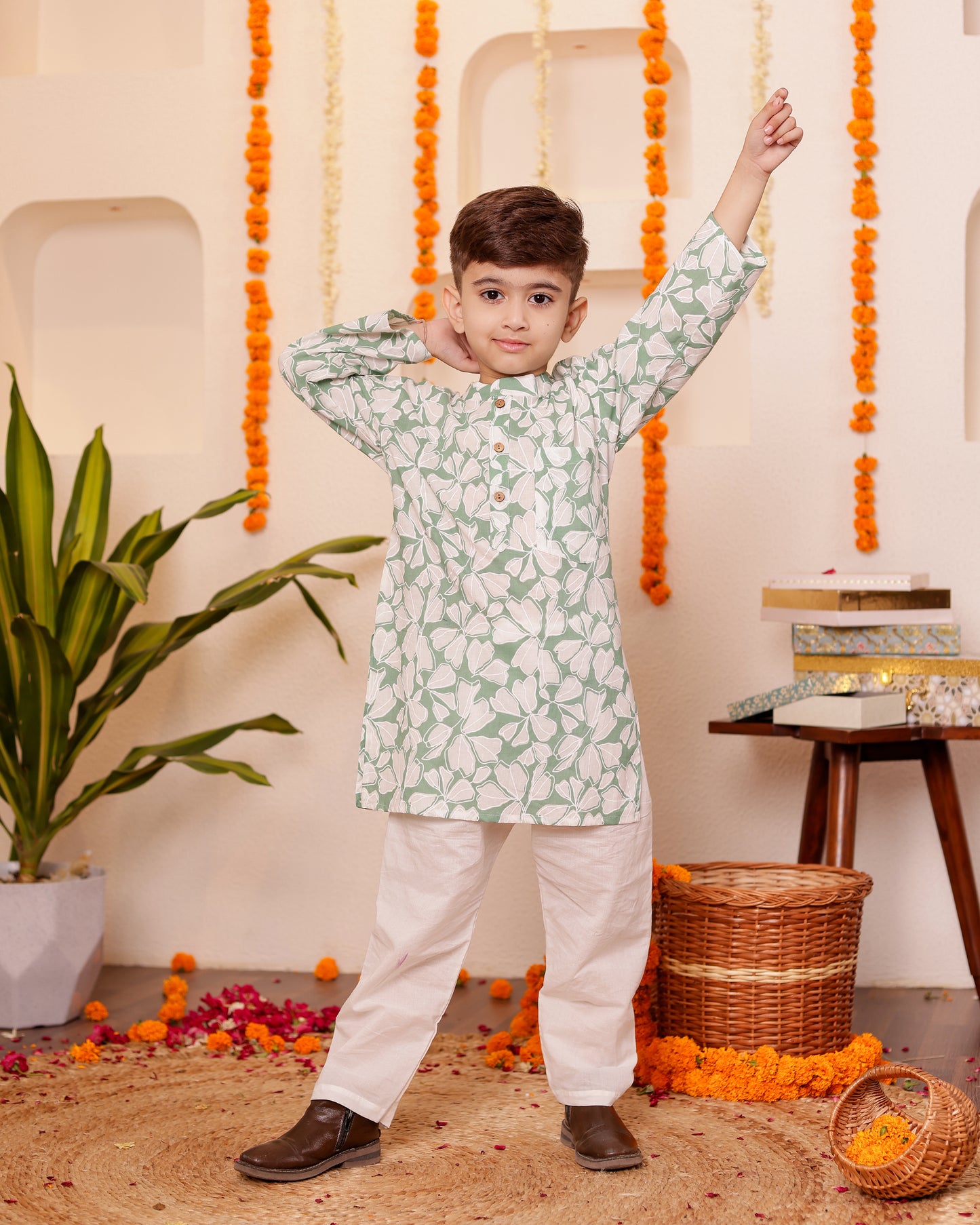 Boys Powder Blue White Kurta Pyzama set