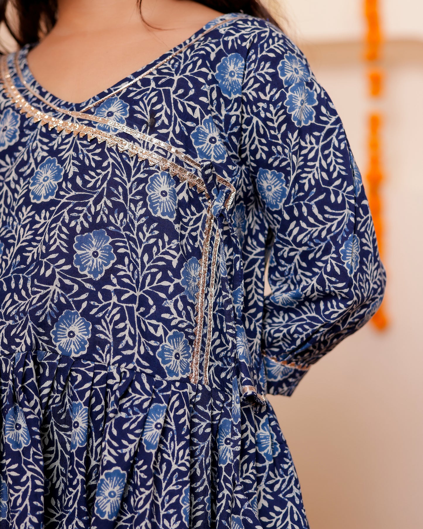 Twirl Time with Cotton Angrakha Dress for Girls - Blue | Yellow | Orange