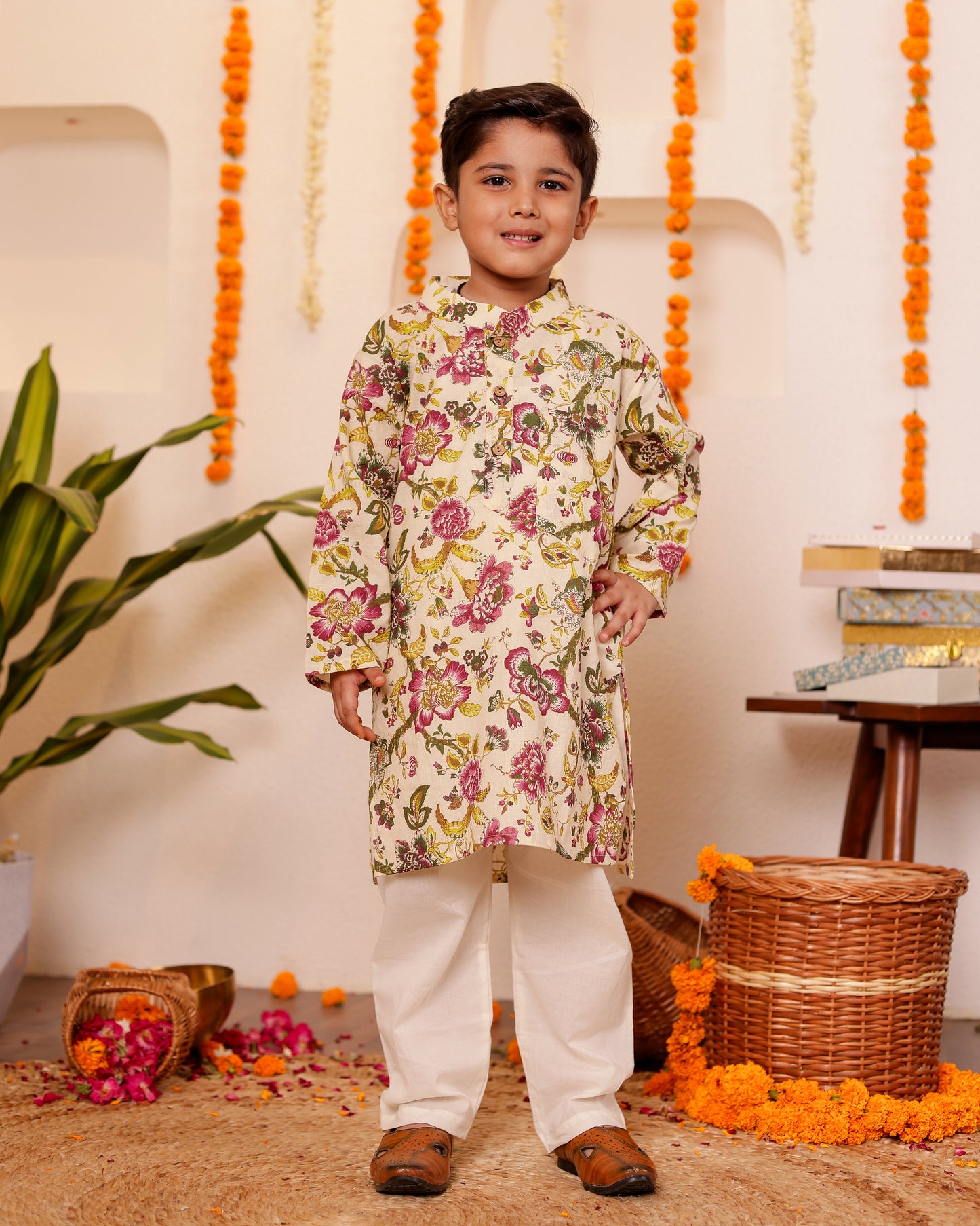 Bahara Floral Cotton Kurta for Boys