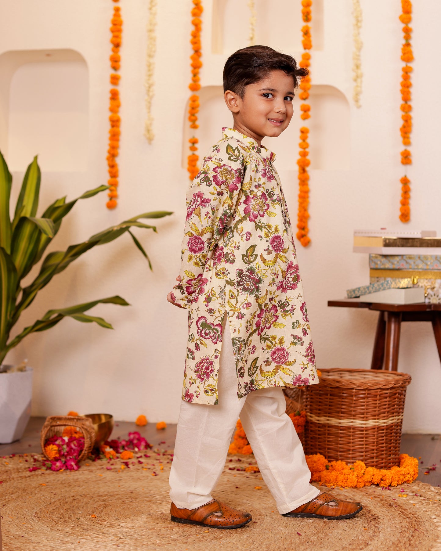 Bahara Floral Cotton Kurta for Boys