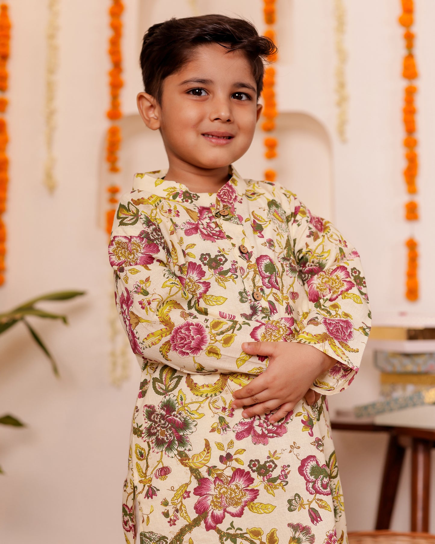 Bahara Floral Cotton Kurta for Boys