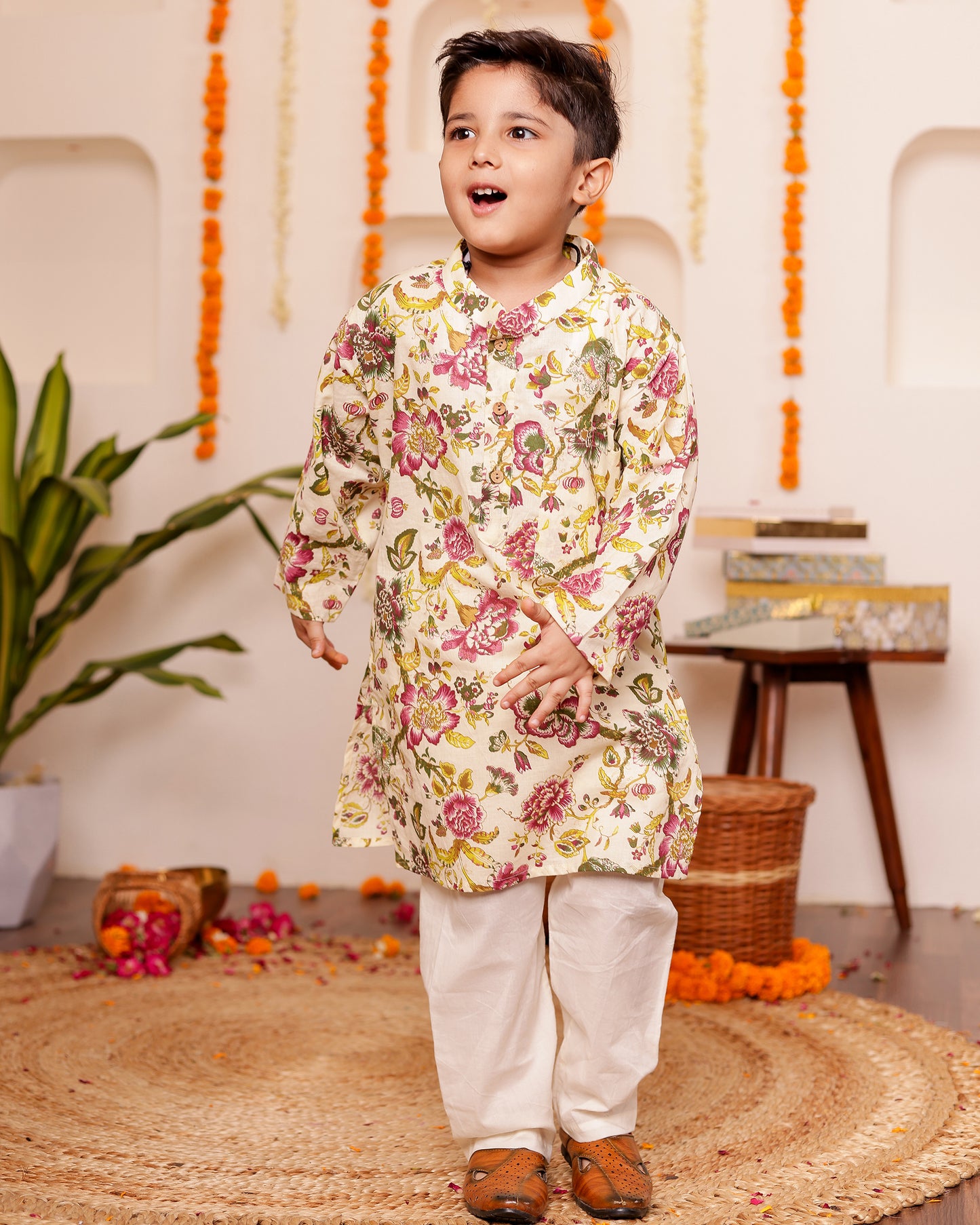 Bahara Floral Cotton Kurta for Boys