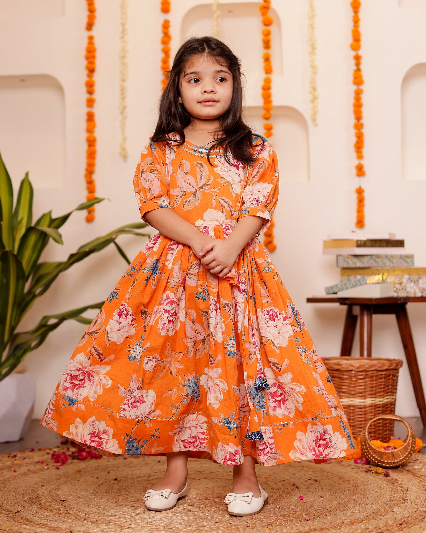 Twirl Time with Cotton Angrakha Dress for Girls - Blue | Yellow | Orange