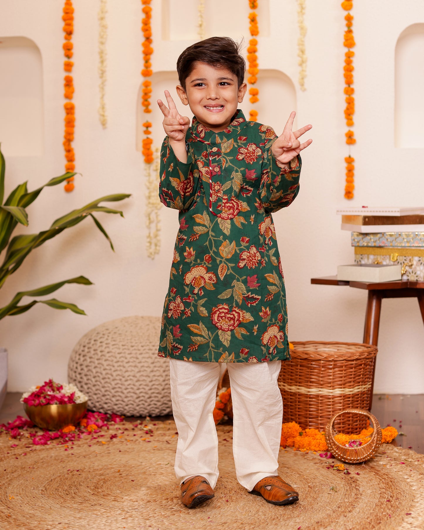 Boys Green Hariyala Kurta with Pyzama