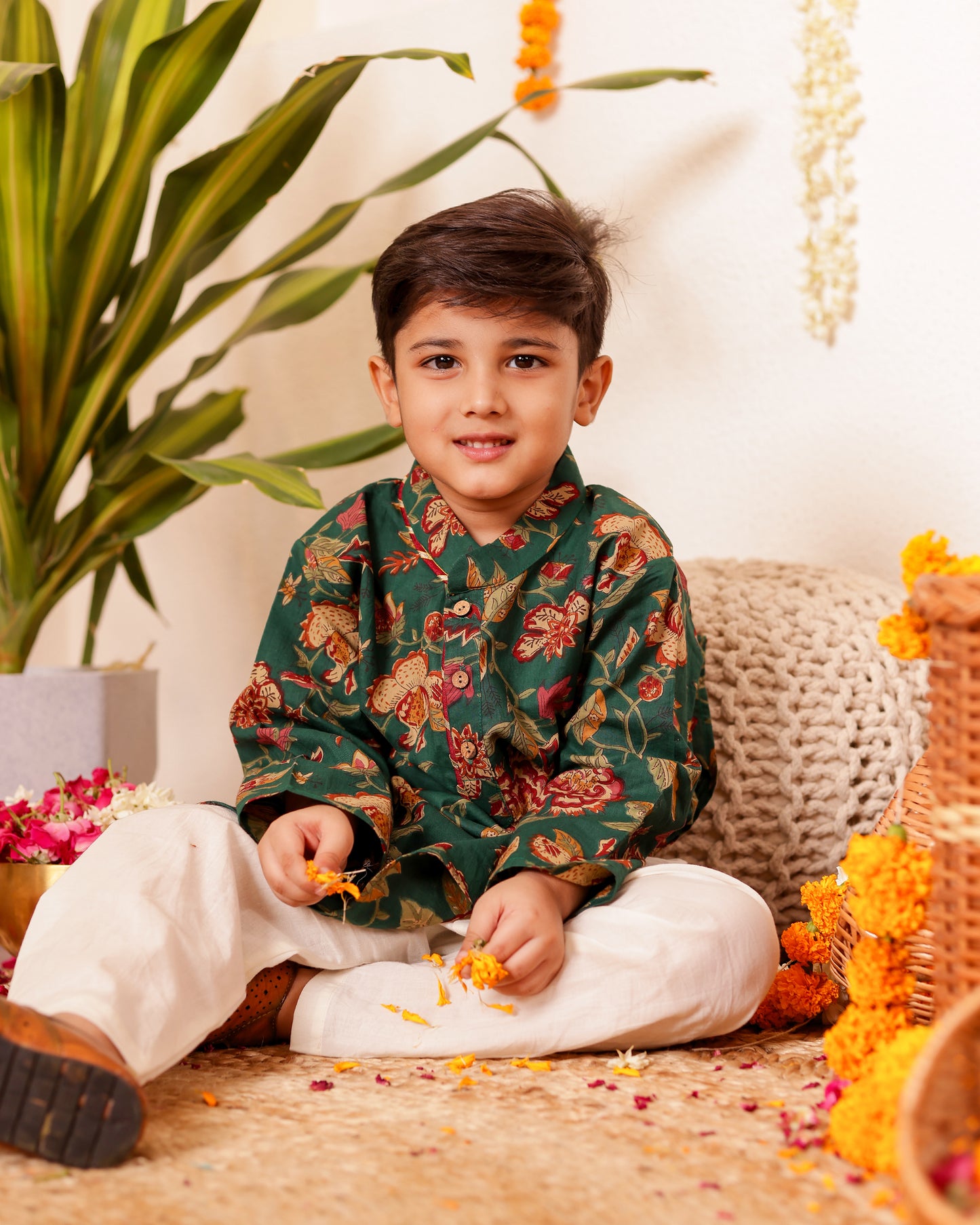 Boys Green Hariyala Kurta with Pyzama