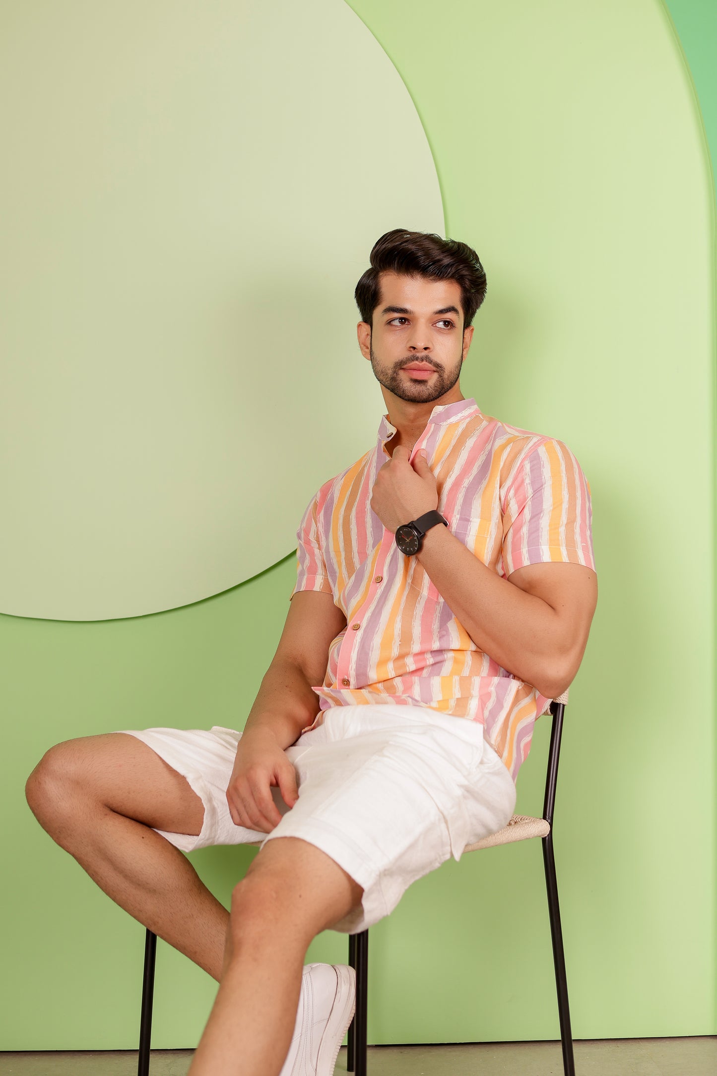 Men 100% Cotton Striped Shirt for Daily Wear