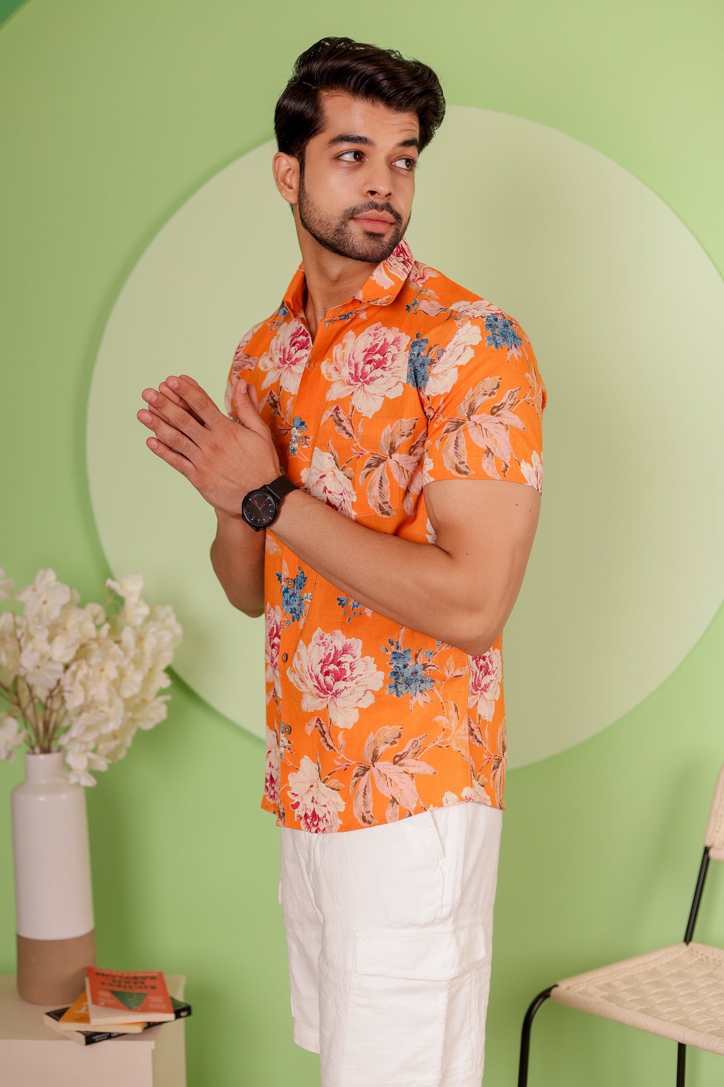 Vibrant Floral Cotton Shirt for Men