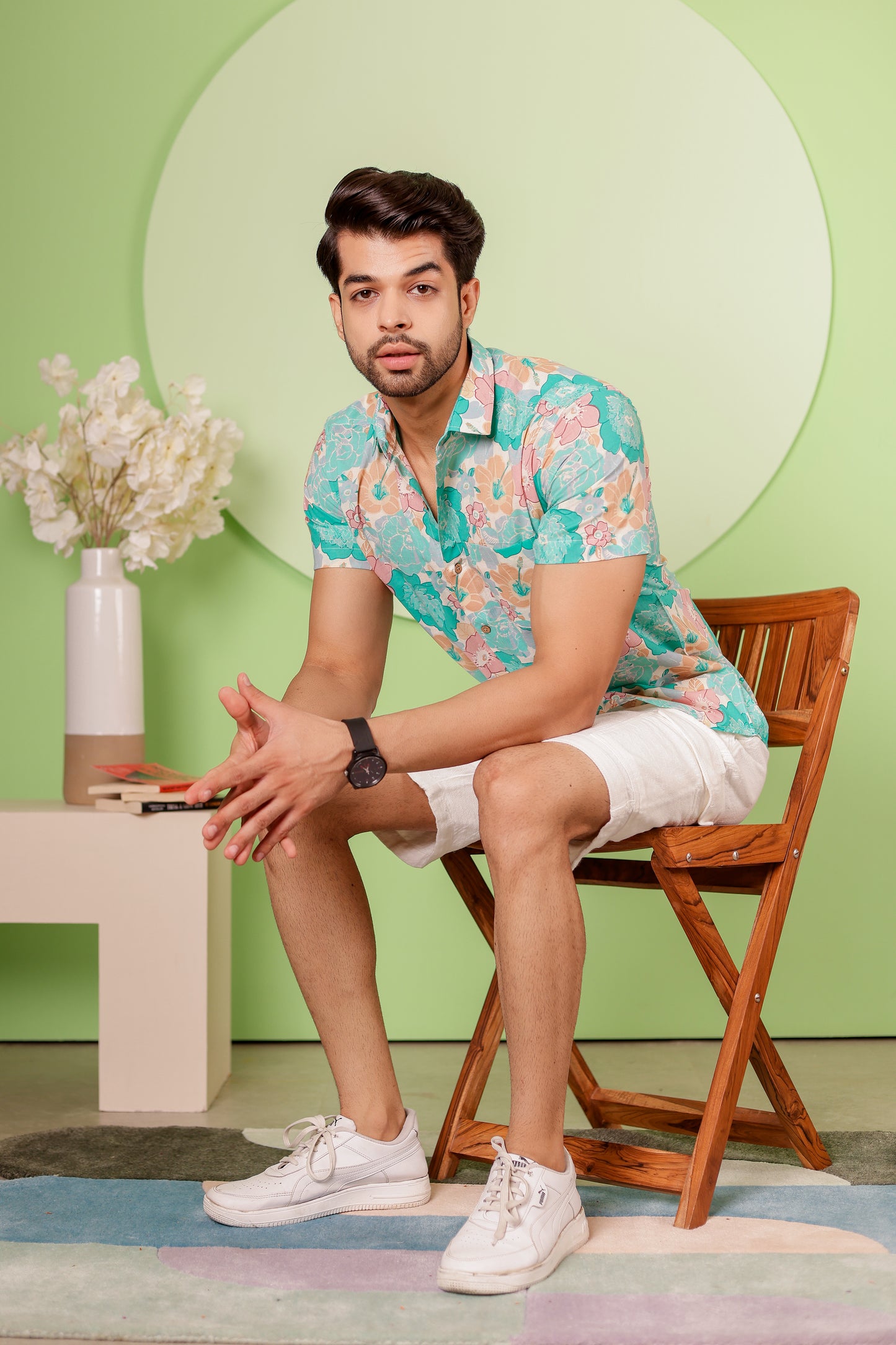 Everyday Comfort with our Aqua Floral Half sleeves shirt for Men