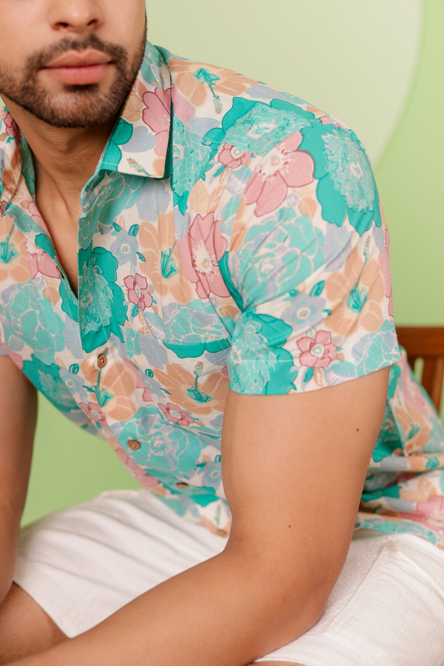 Everyday Comfort with our Aqua Floral Half sleeves shirt for Men