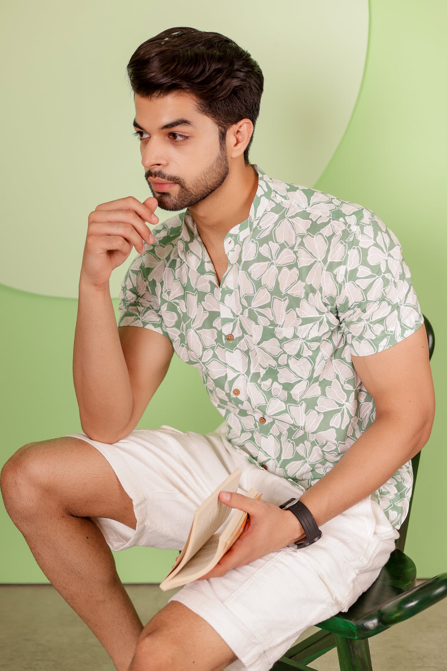 Men Casual Mint Green Cotton Shirt for Everyday Comfort