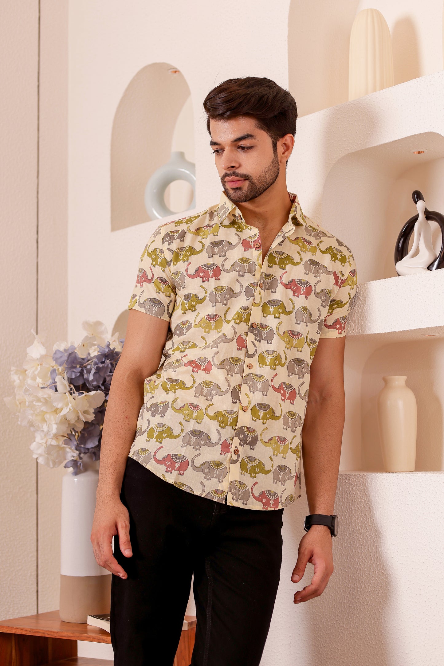 Half Sleeves Multi-colour Elephant print for Men
