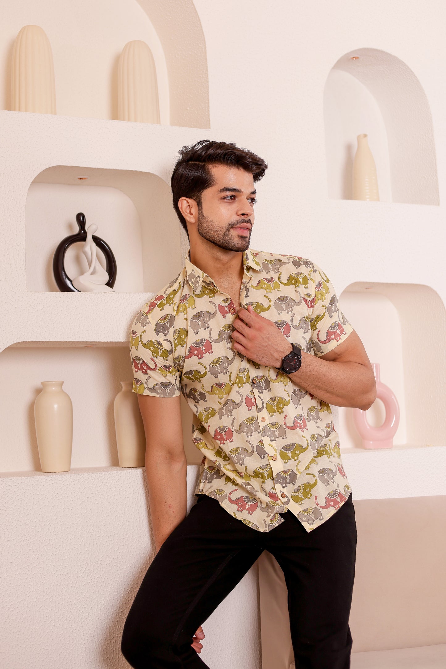 Half Sleeves Multi-colour Elephant print for Men