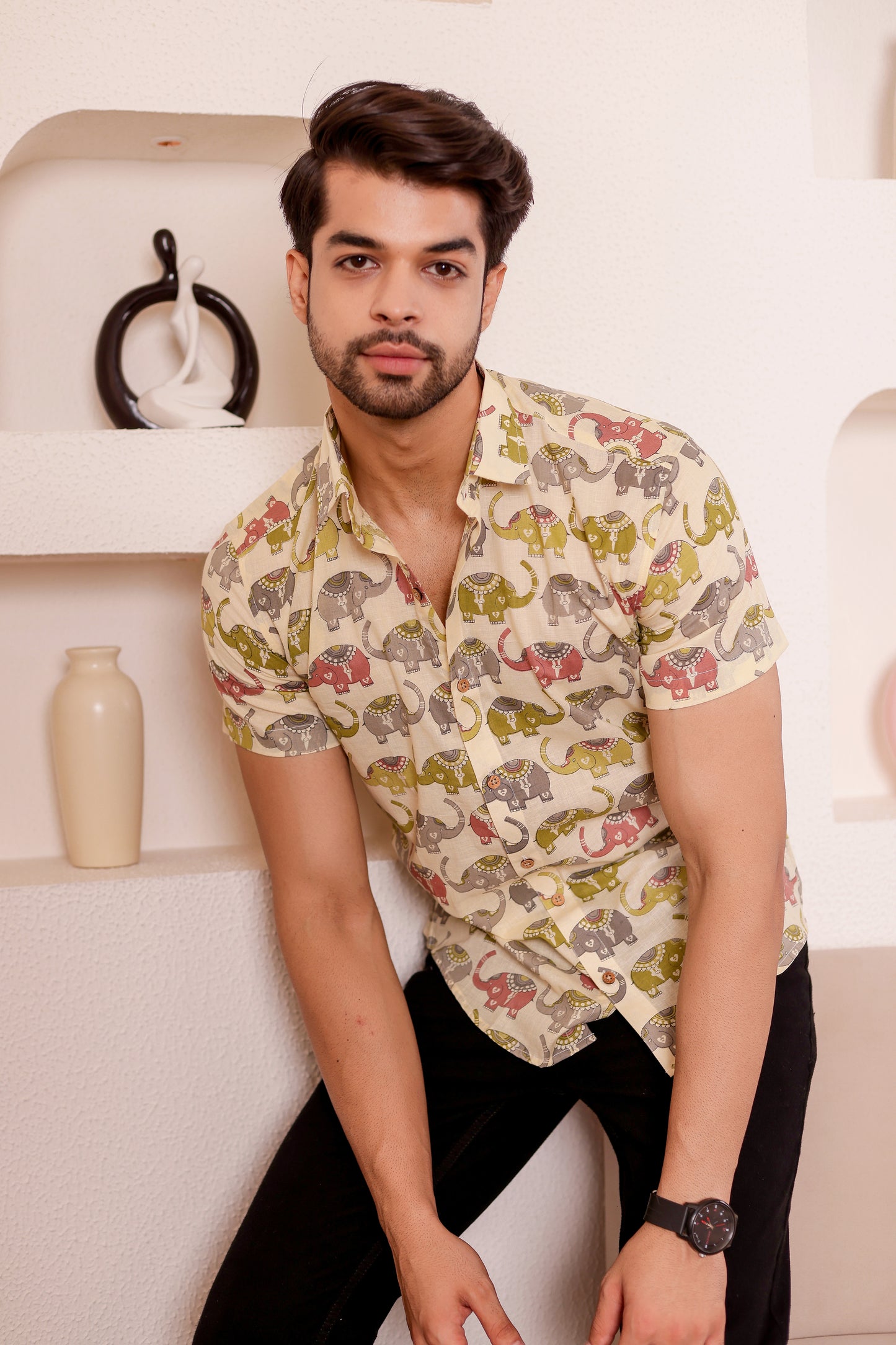 Half Sleeves Multi-colour Elephant print for Men
