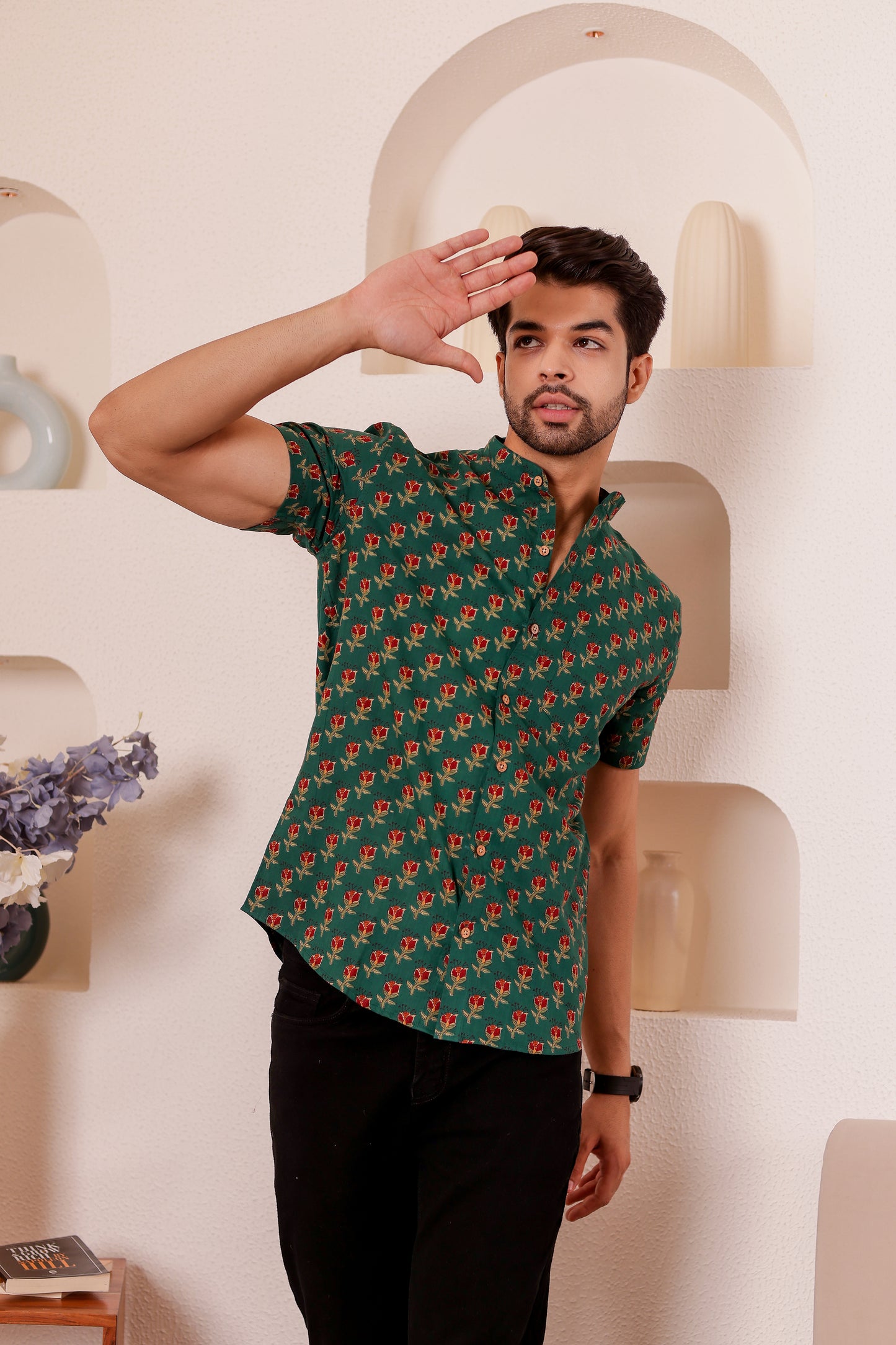 100% cotton Shirt for Men in Emerald Green | Bestselling Print | Shreeyas Cottons