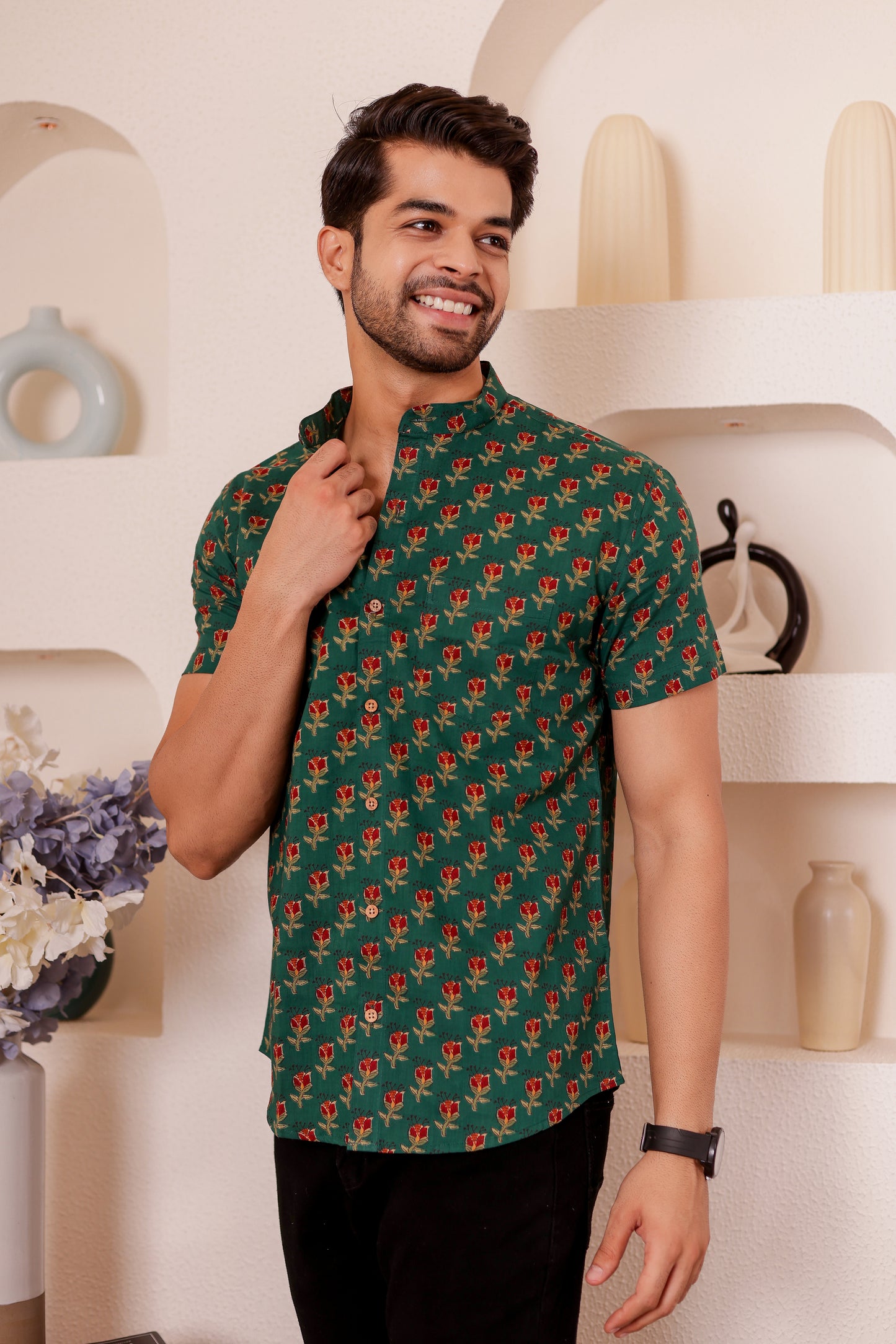 100% cotton Shirt for Men in Emerald Green | Bestselling Print | Shreeyas Cottons