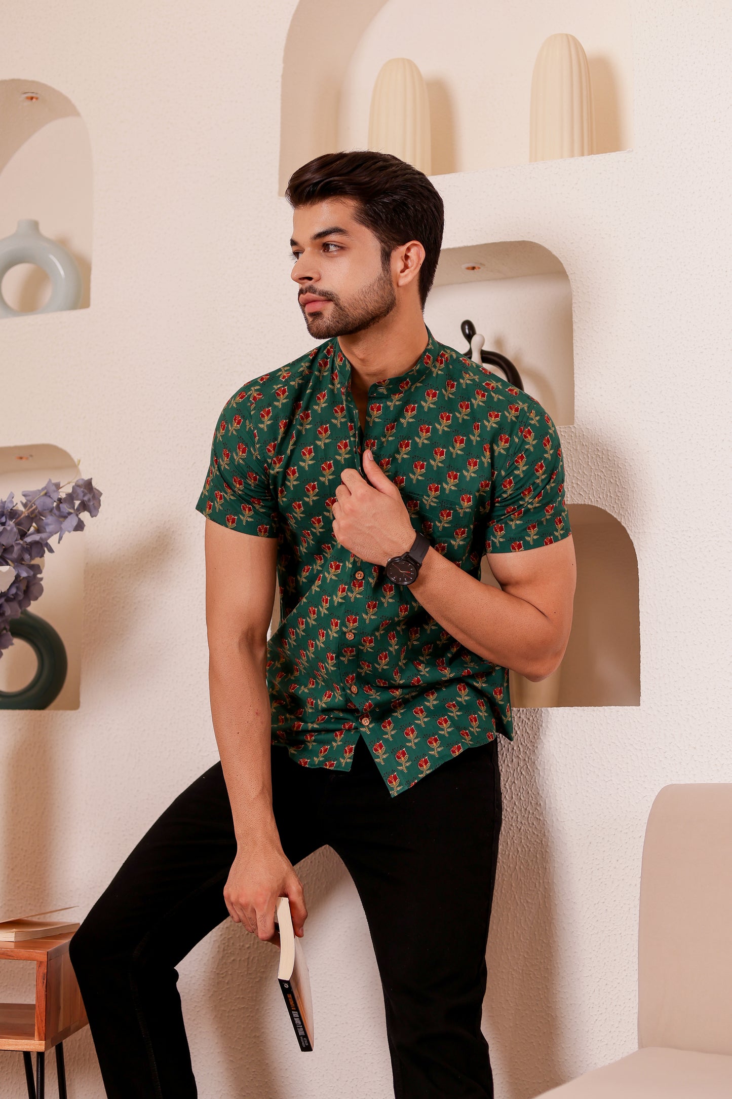 100% cotton Shirt for Men in Emerald Green | Bestselling Print | Shreeyas Cottons
