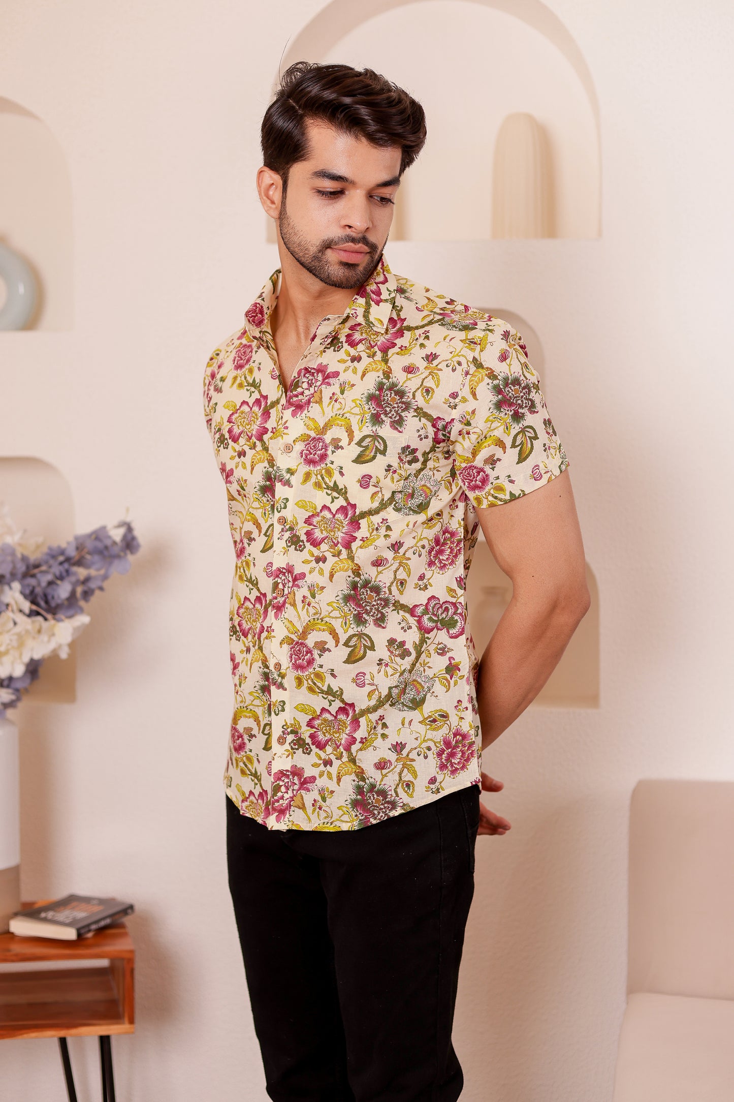Half-Sleeve Bahara Floral Cotton Shirt for Men