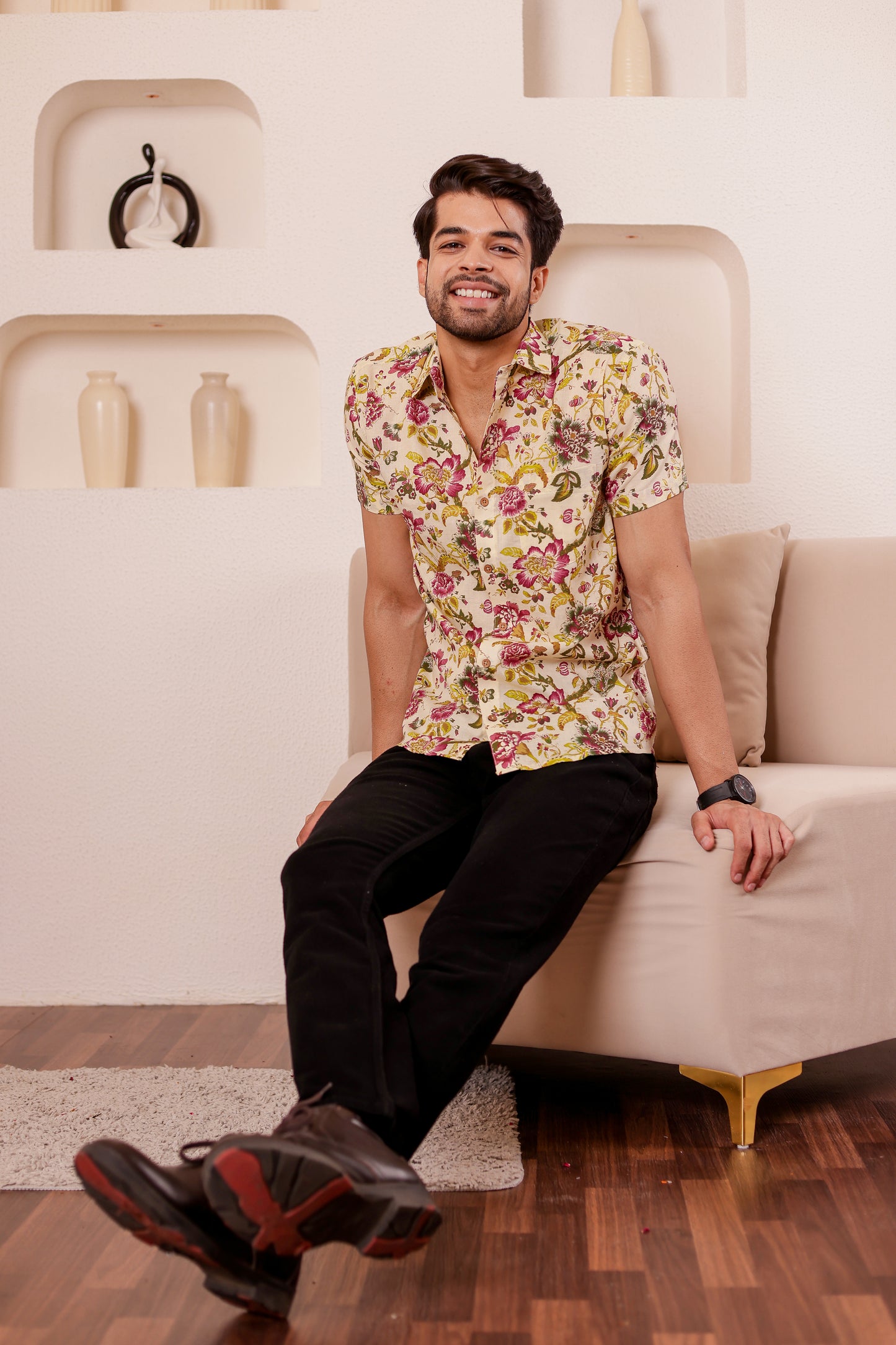 Half-Sleeve Bahara Floral Cotton Shirt for Men