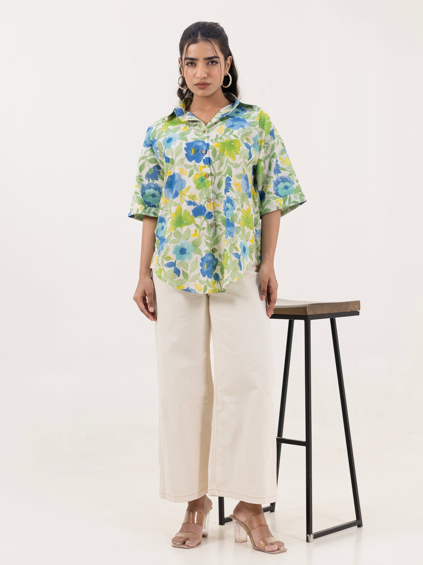 Shreeyas Cottons Oversized Cotton Shirt β Serene Bloom