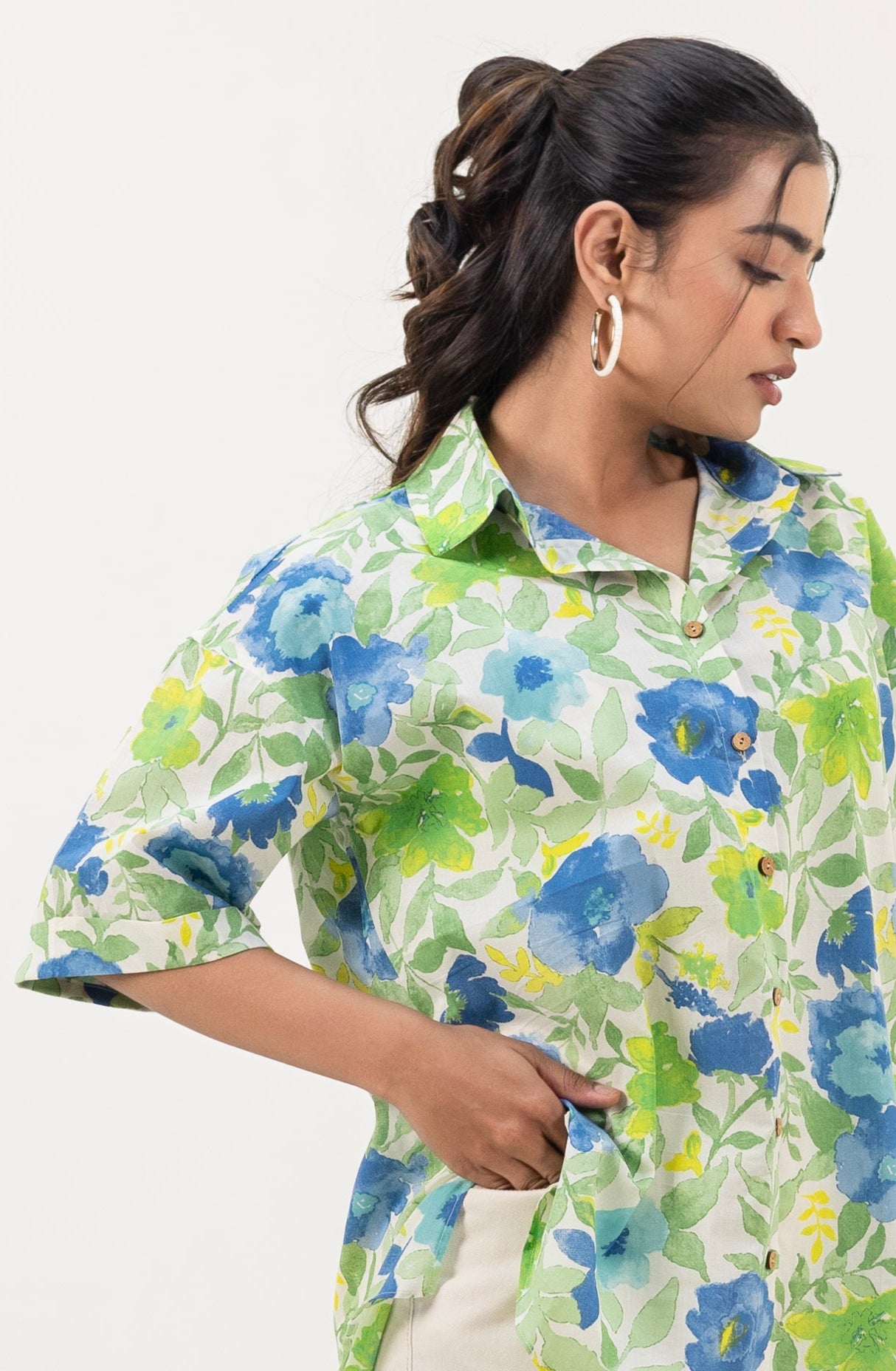 Shreeyas Cottons Oversized Cotton Shirt β Serene Bloom