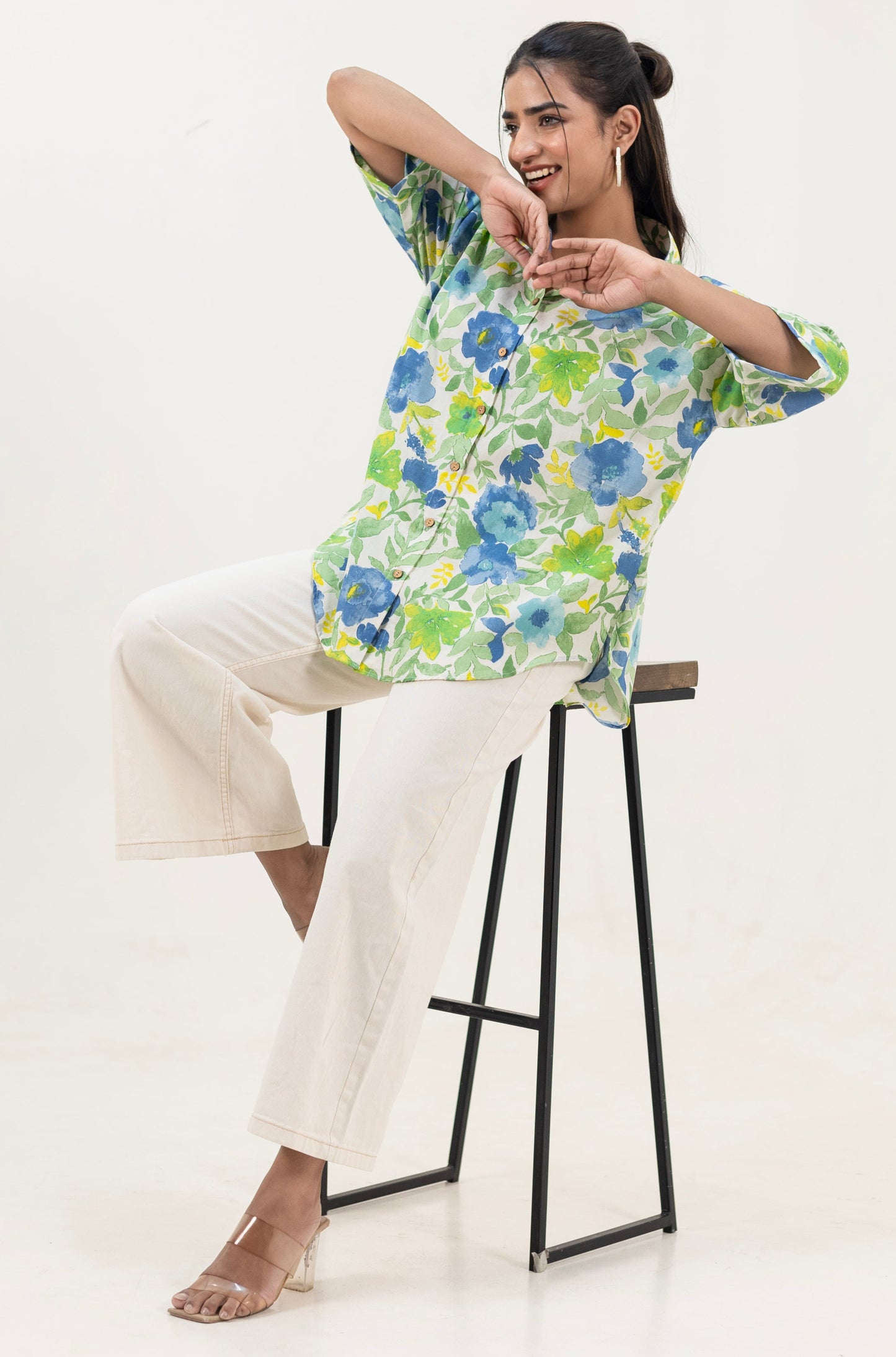 Shreeyas Cottons Oversized Cotton Shirt β Serene Bloom