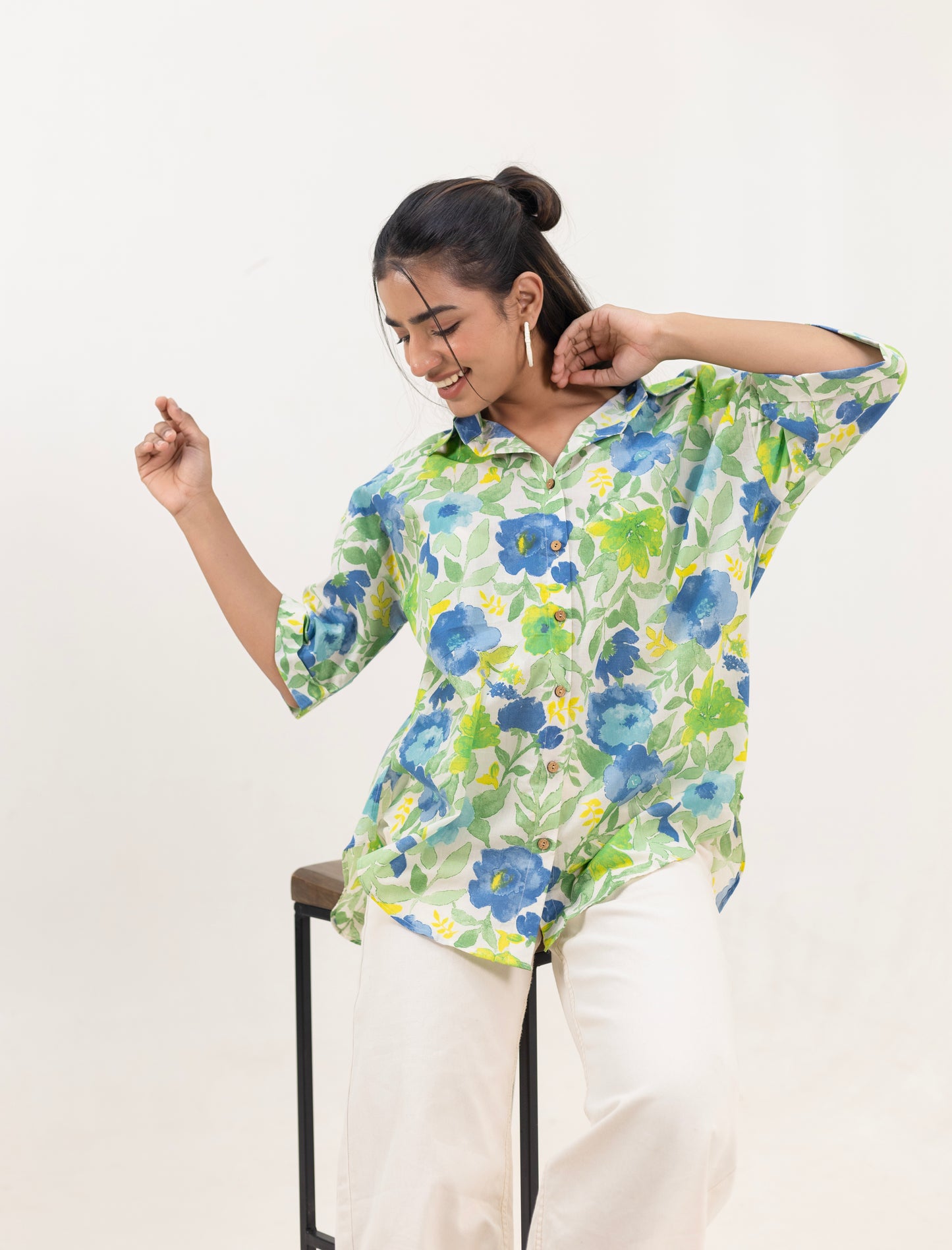 Shreeyas Cottons Oversized Cotton Shirt β Serene Bloom