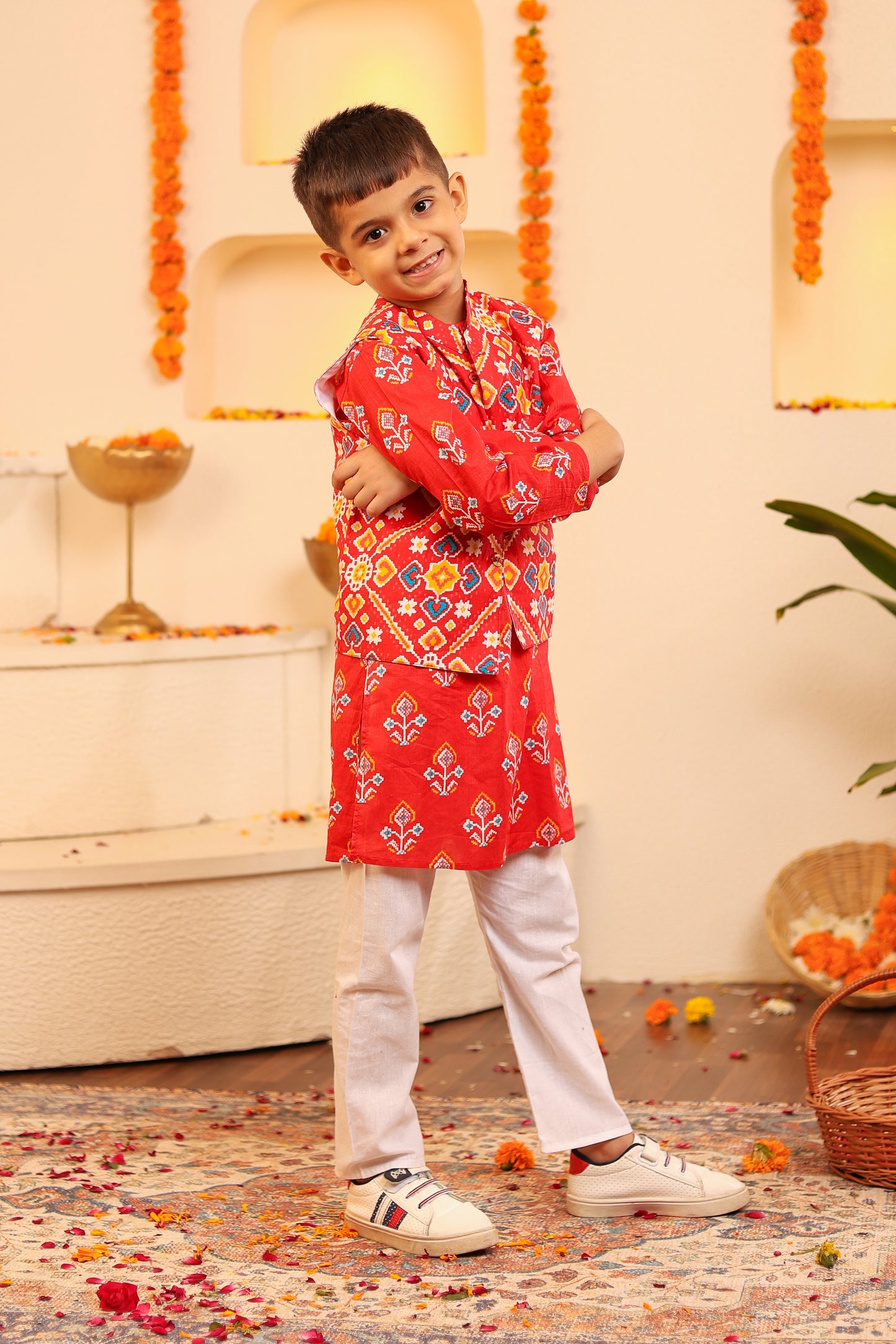 Stylish Boys' Red/Blue Kurta Pyjama with Kothi/Jacket - 3pc set (0-8 Years)