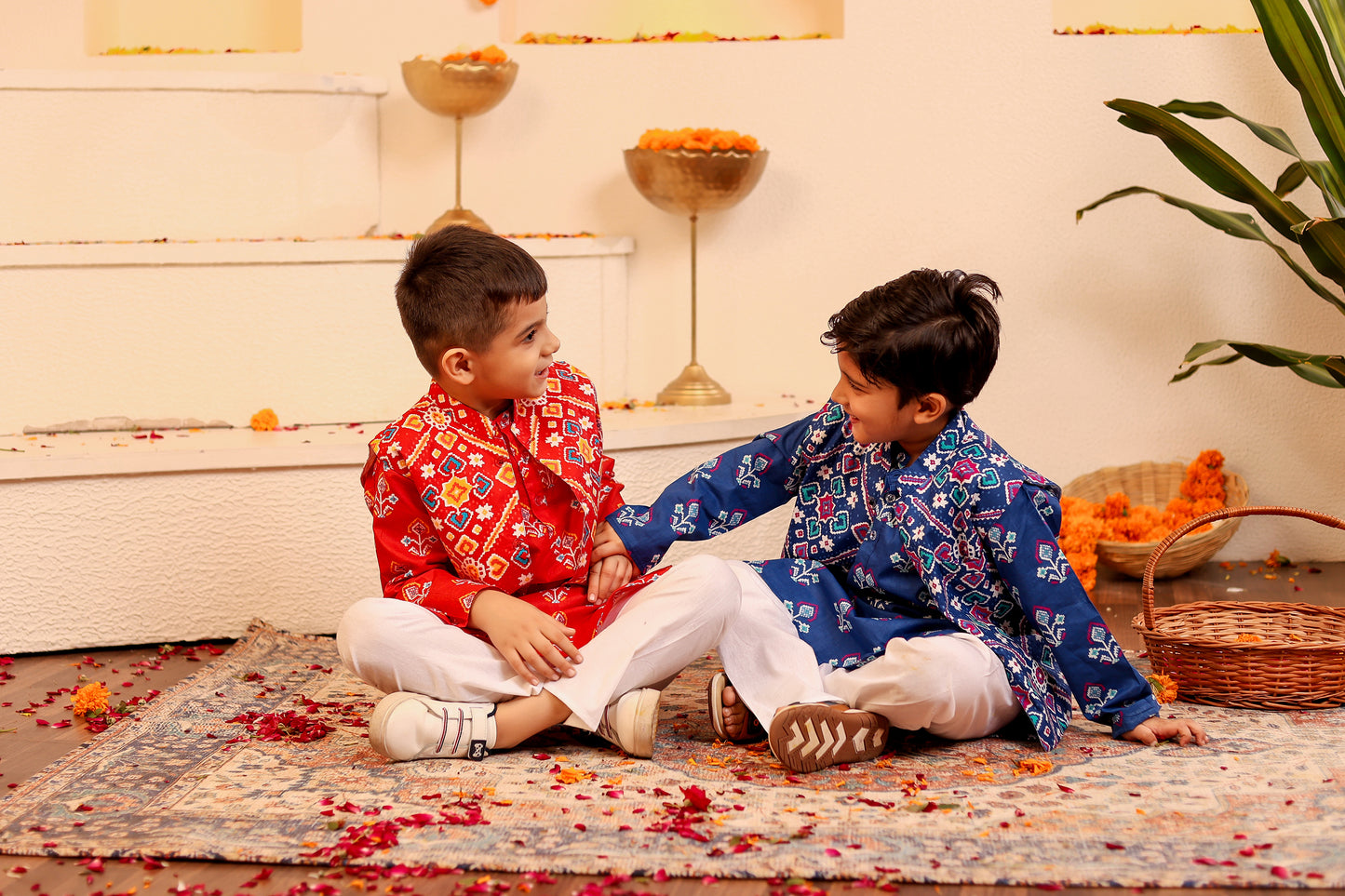 Stylish Boys' Red/Blue Kurta Pyjama with Kothi/Jacket - 3pc set (0-8 Years)