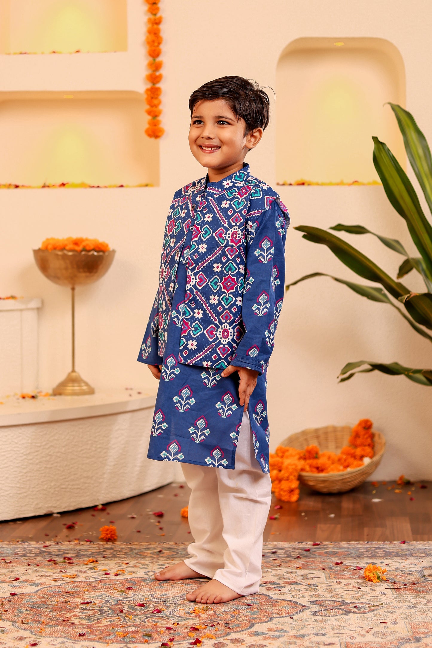 Stylish Boys' Red/Blue Kurta Pyjama with Kothi/Jacket - 3pc set (0-8 Years)
