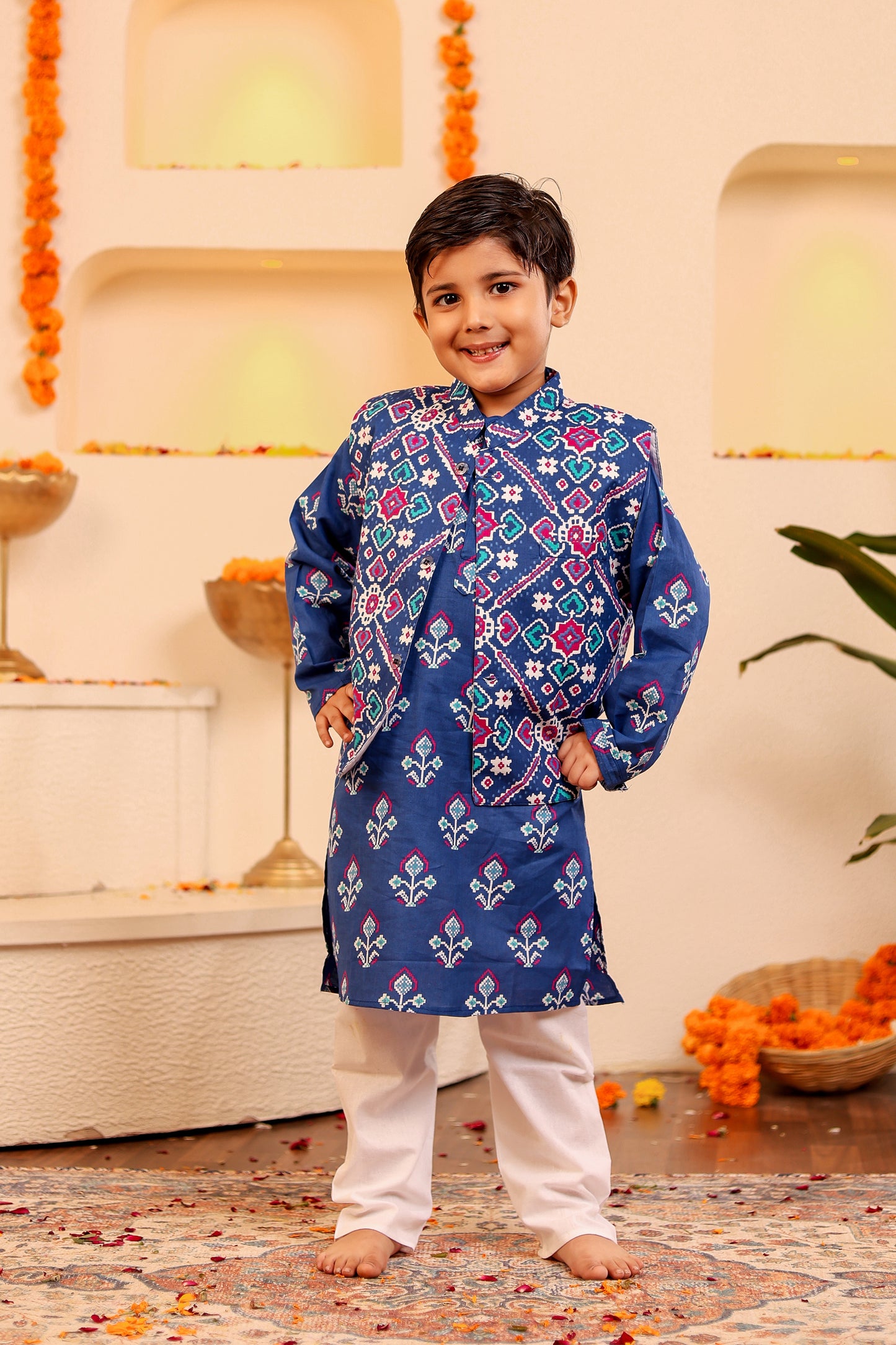 Stylish Boys' Red/Blue Kurta Pyjama with Kothi/Jacket - 3pc set (0-8 Years)
