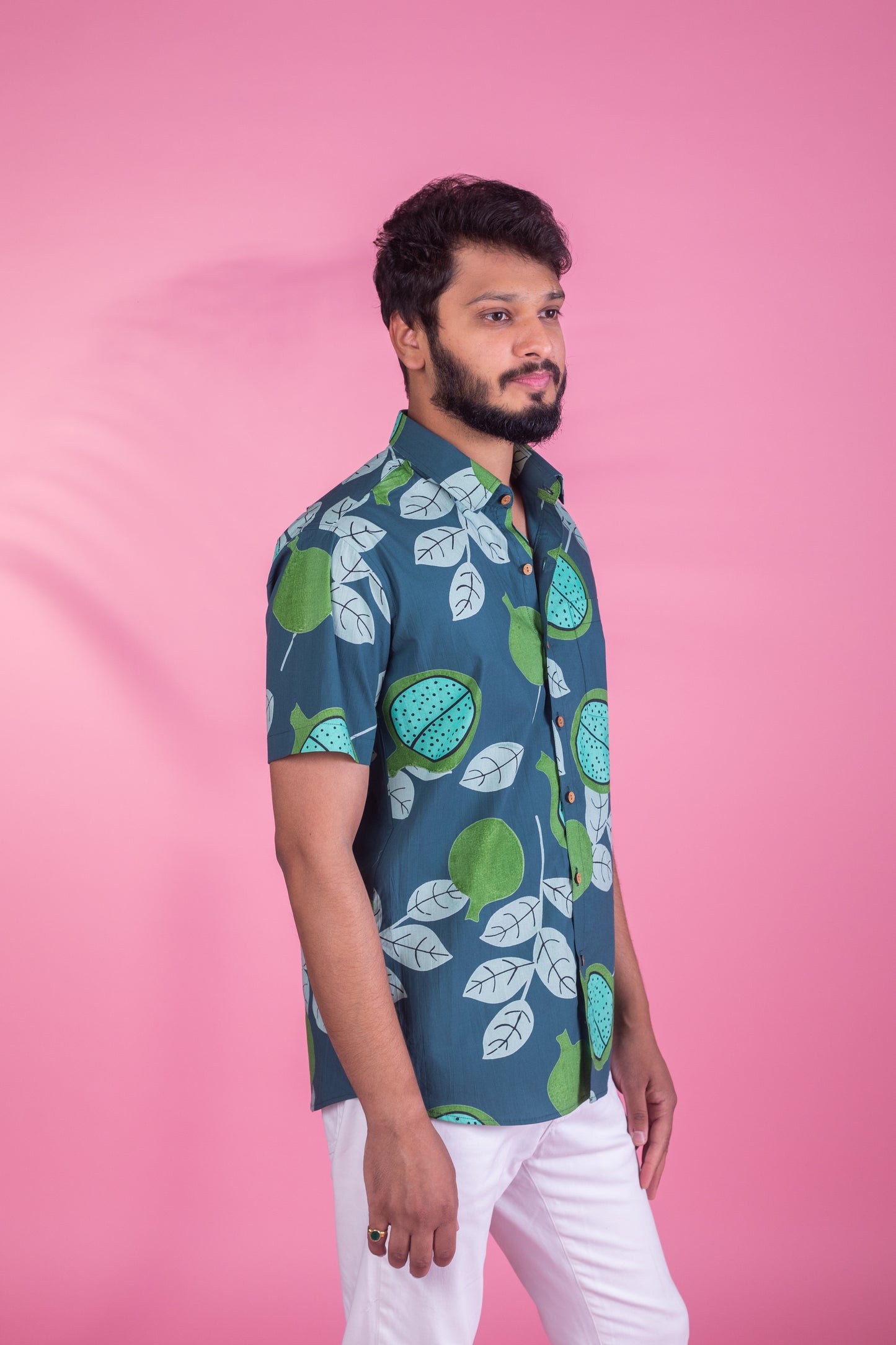 100% Cotton Shirt in Kiwi Print for Men | Shreeyas Cottons