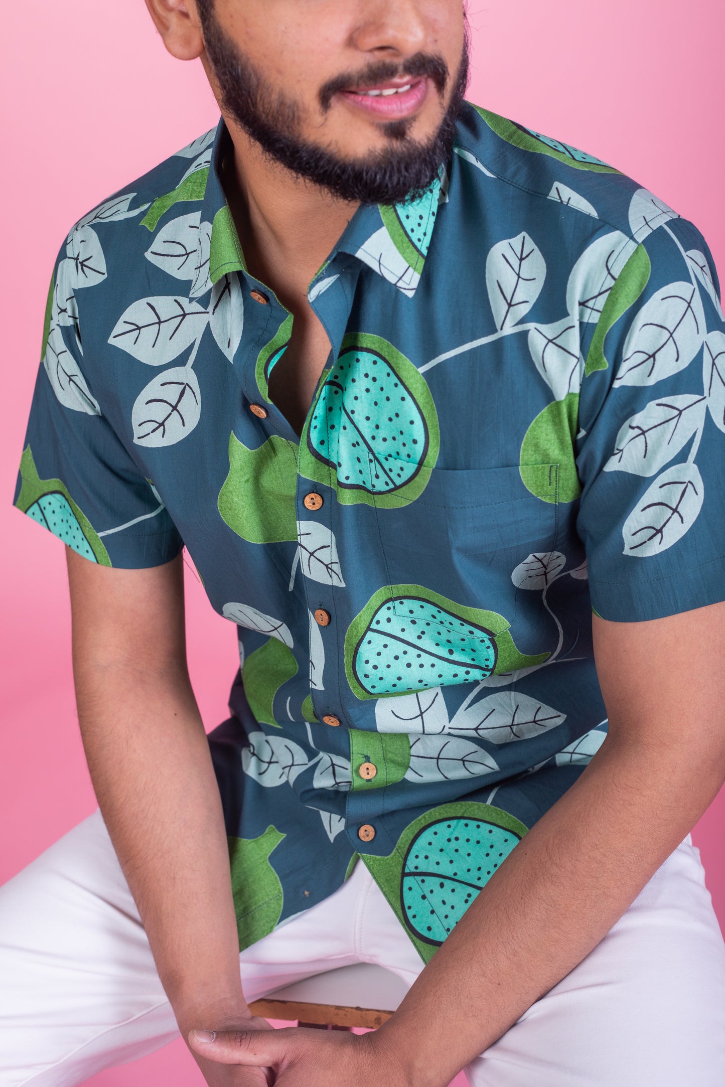 100% Cotton Shirt in Kiwi Print for Men | Shreeyas Cottons