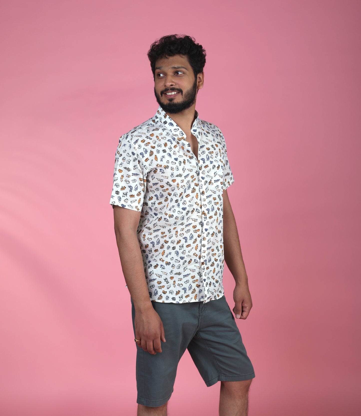 100% Cotton Shirt for Men in Cat Print - Wild & Free Series | Shreeyas Cottons