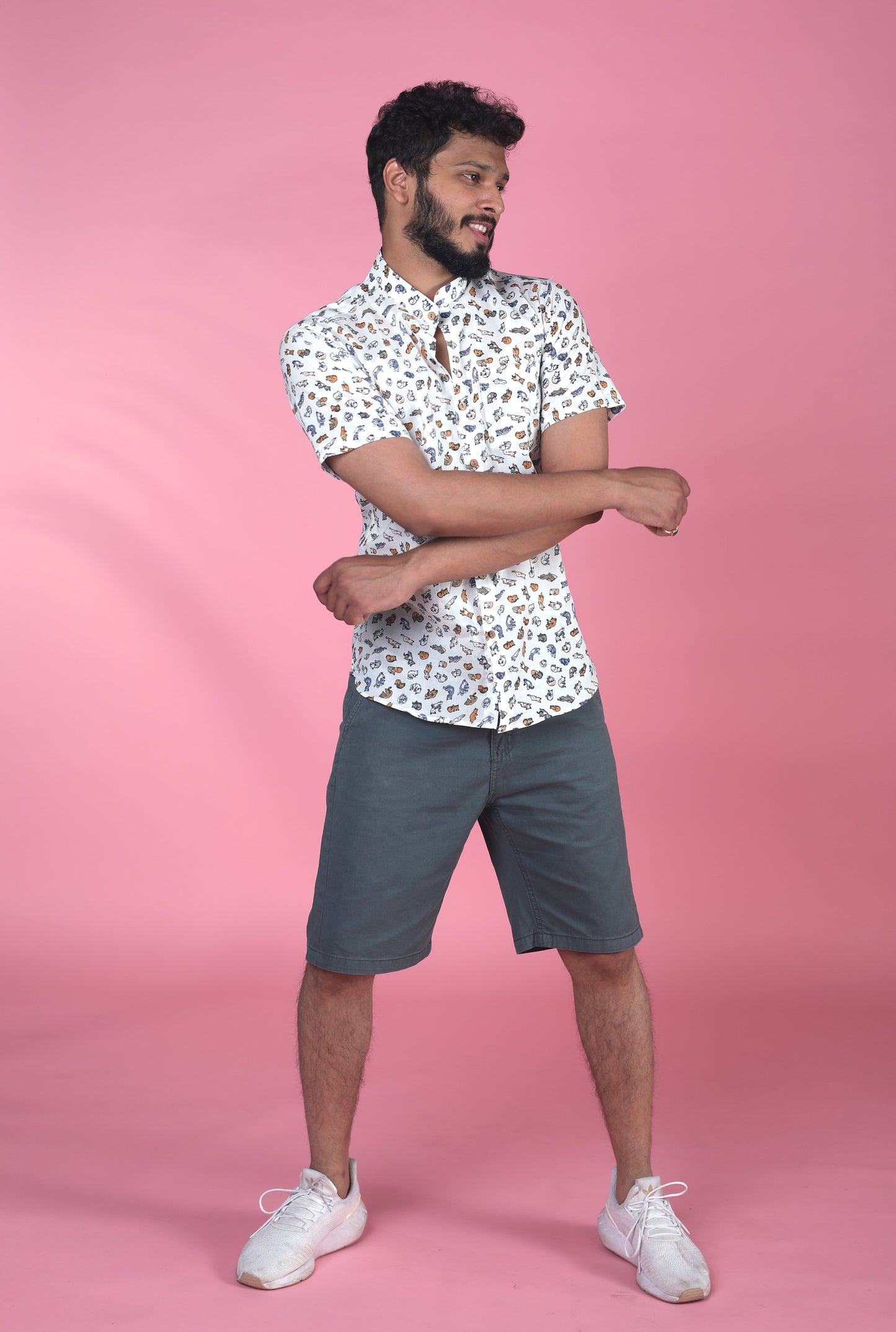 100% Cotton Shirt for Men in Cat Print - Wild & Free Series | Shreeyas Cottons