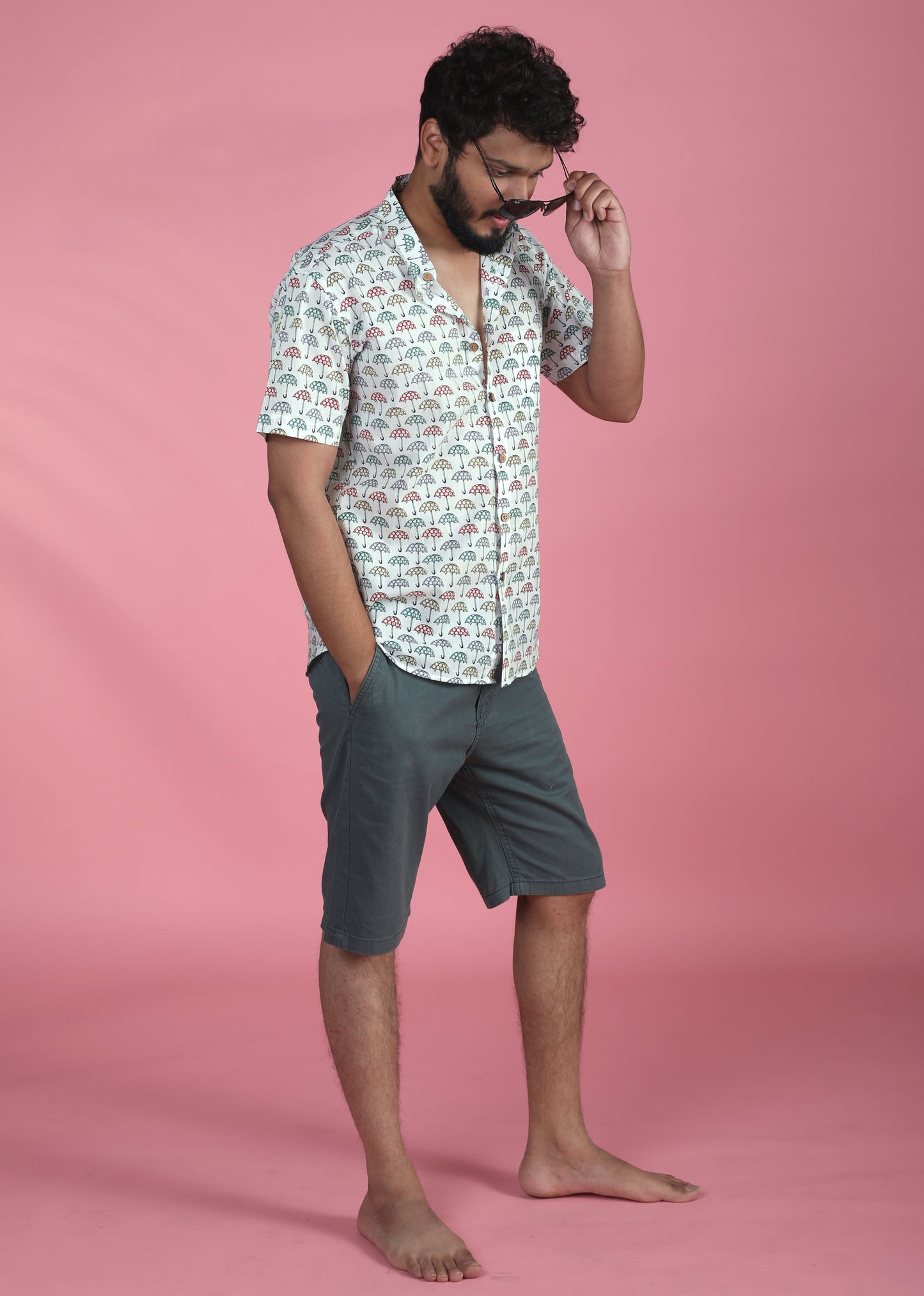 100% Cotton Shirt in Umbrella Print for Men | Shreeyas Cottons
