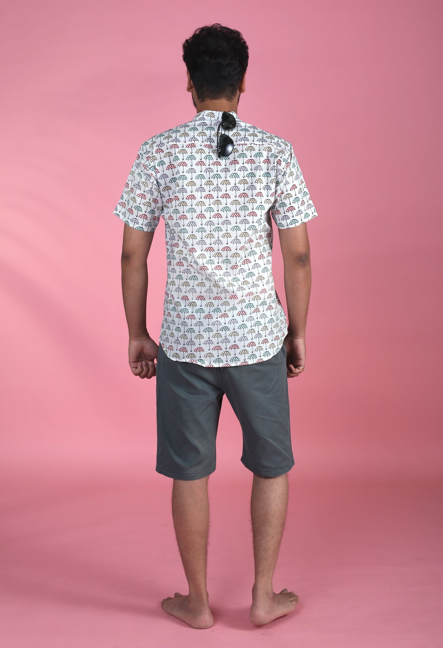 100% Cotton Shirt in Umbrella Print for Men | Shreeyas Cottons