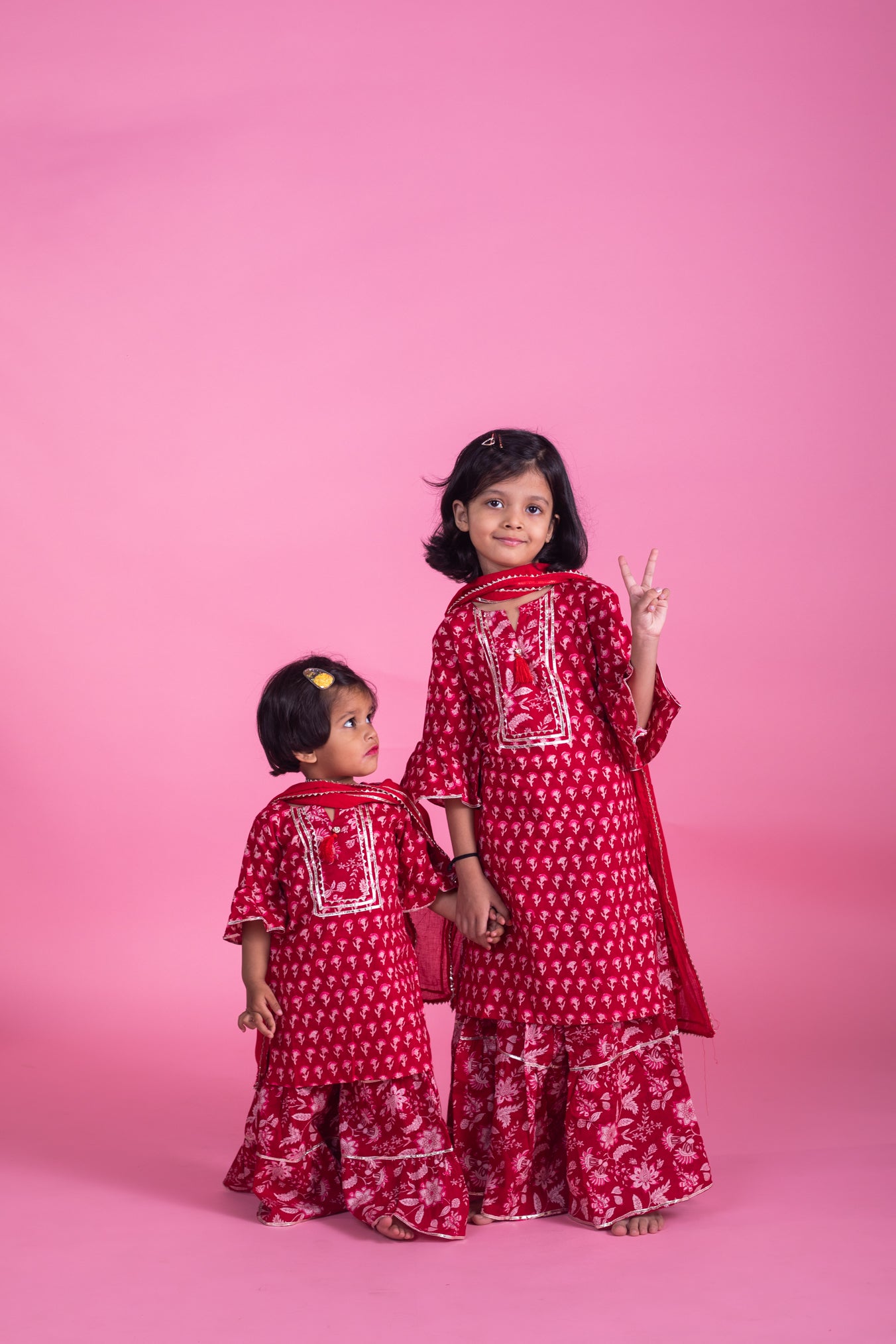 Girls 3pc Cottonn Suit - Pretty Red/ Beautiful Blue