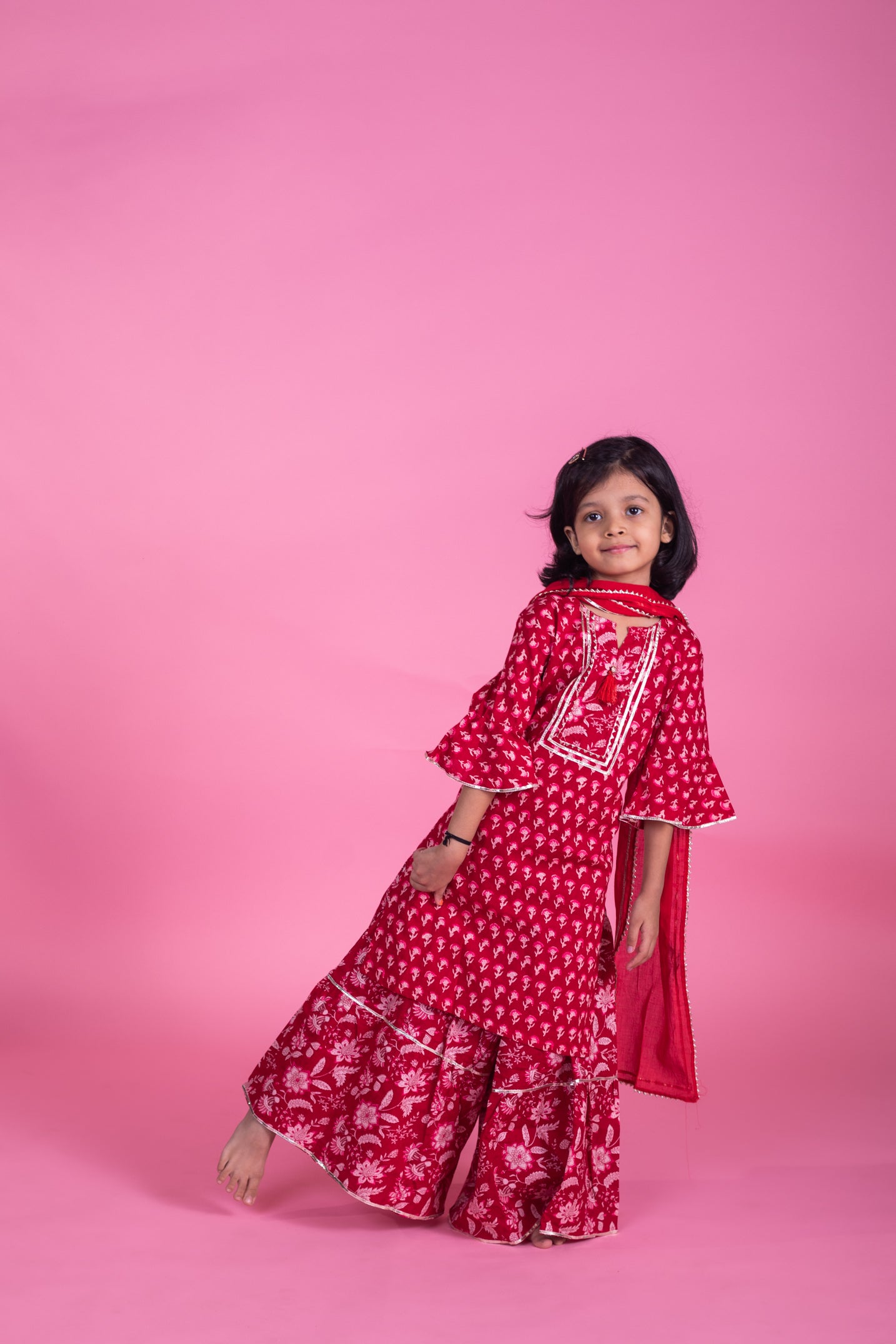 Girls 3pc Cottonn Suit - Pretty Red/ Beautiful Blue