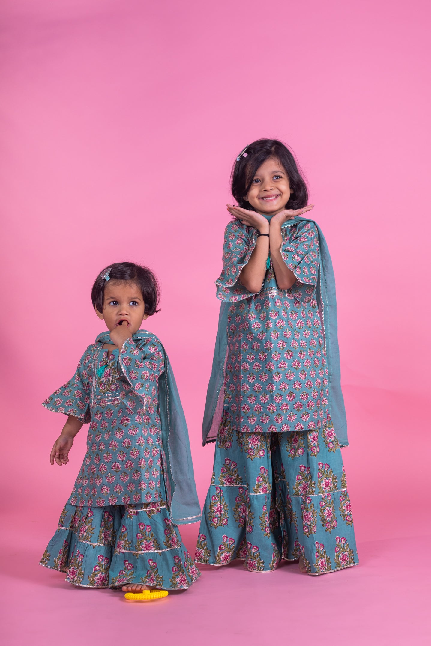 Girls 3pc Cottonn Suit - Pretty Red/ Beautiful Blue
