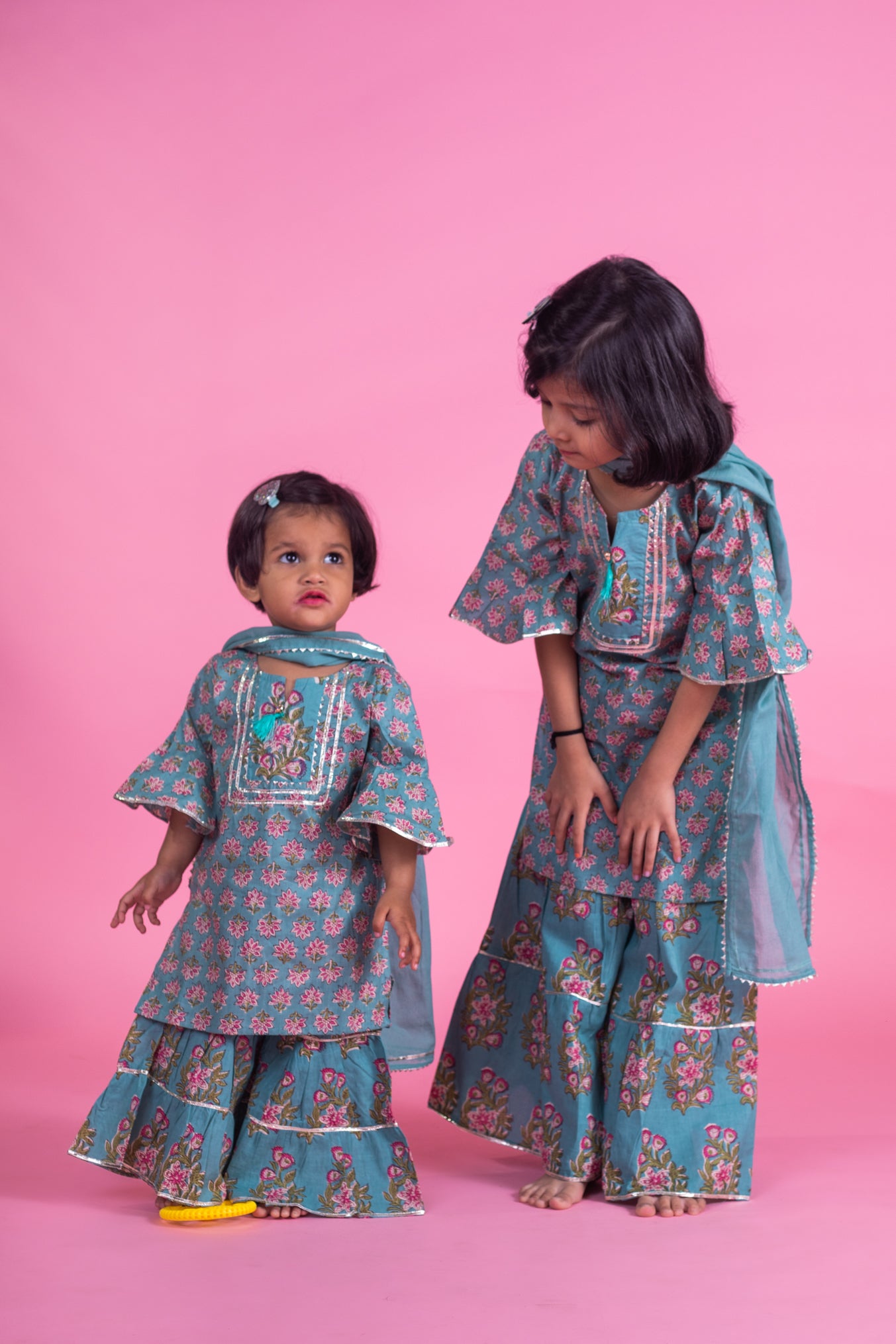 Girls 3pc Cottonn Suit - Pretty Red/ Beautiful Blue