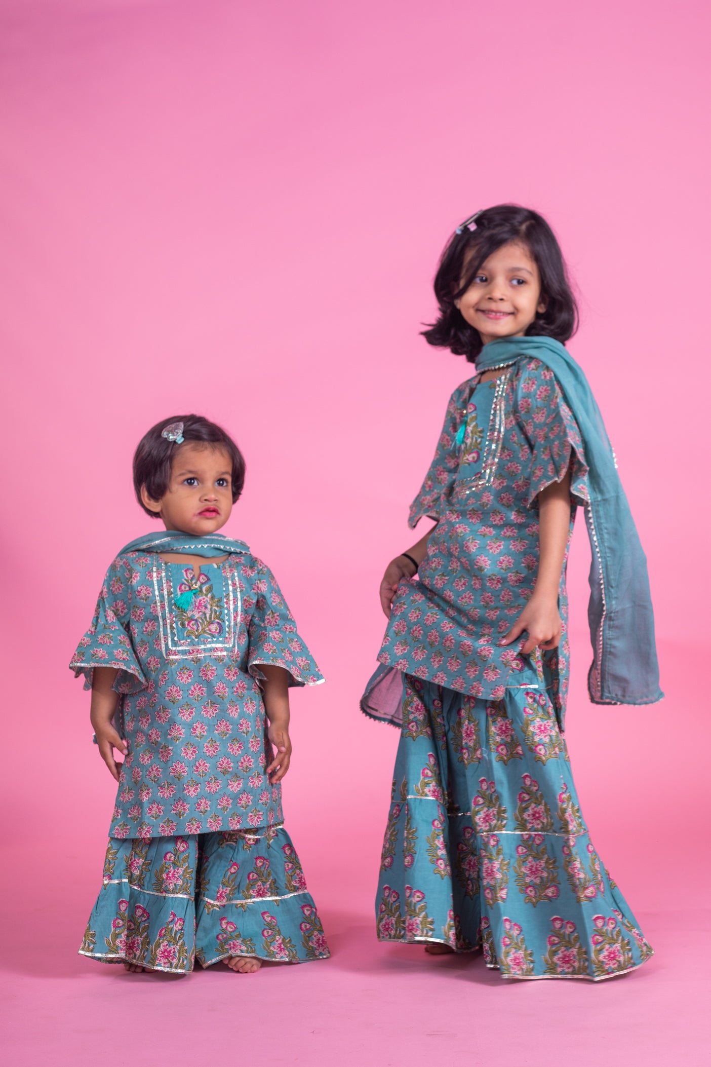 Girls 3pc Cottonn Suit - Pretty Red/ Beautiful Blue