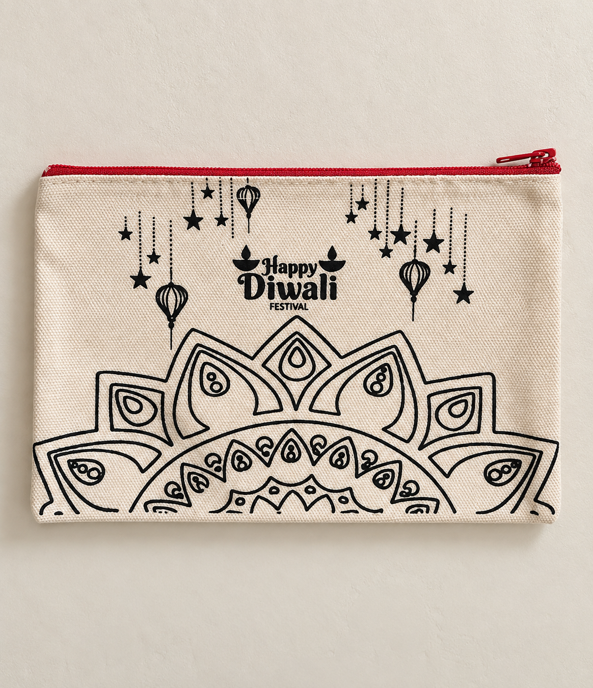Happy Diwali Canvas Zipper Pouch | Pack of 5/10