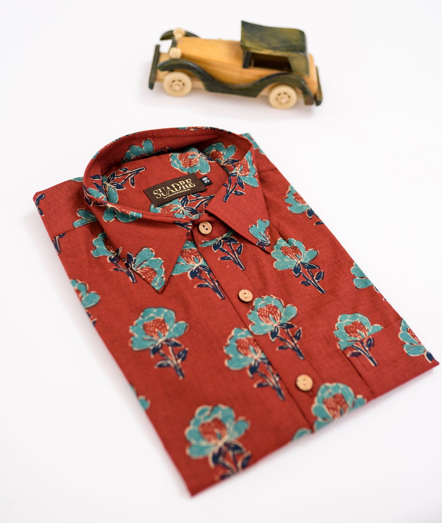 Shreeyas Cottons Brick Red Ajrakh Print Cotton Shirt for Men