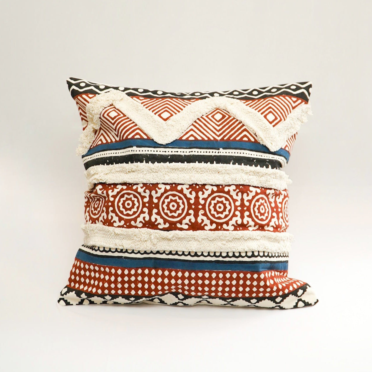 Geometric Red Grid Embroidered Cushion Cover