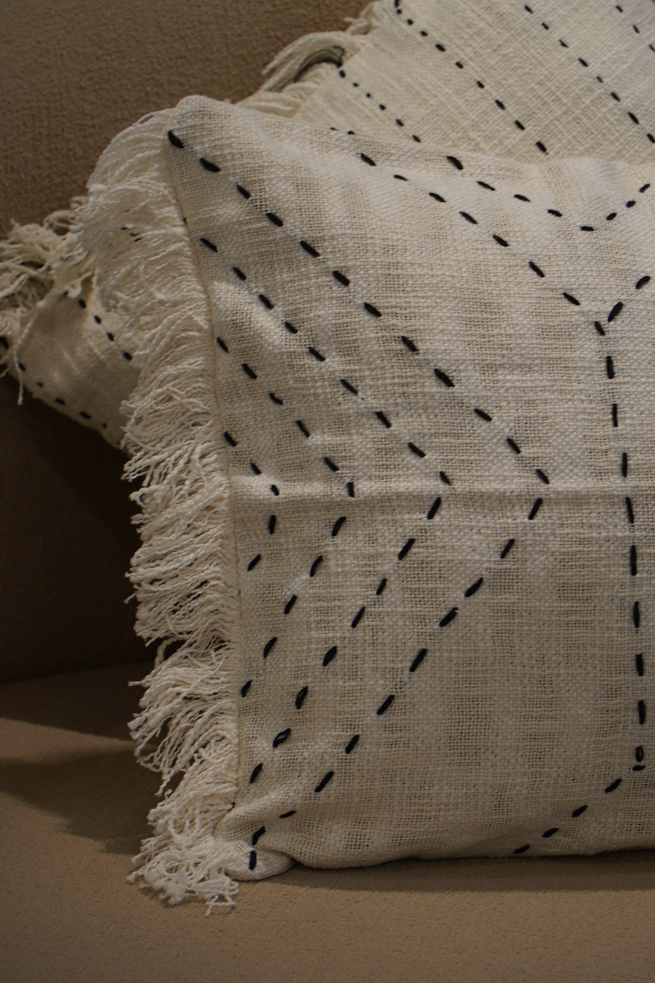 Black Hand Stitch Kantha Cushion Cover